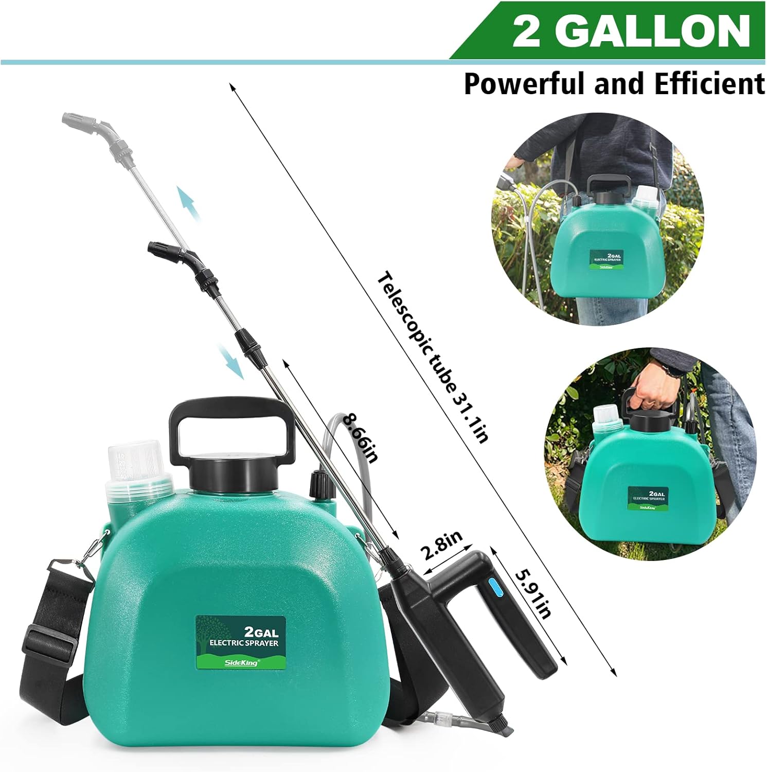 2 Gallon Electric Garden Sprayer Rechargeable 3 Mist Nozzles Retractable Handle - Picture 15 of 15
