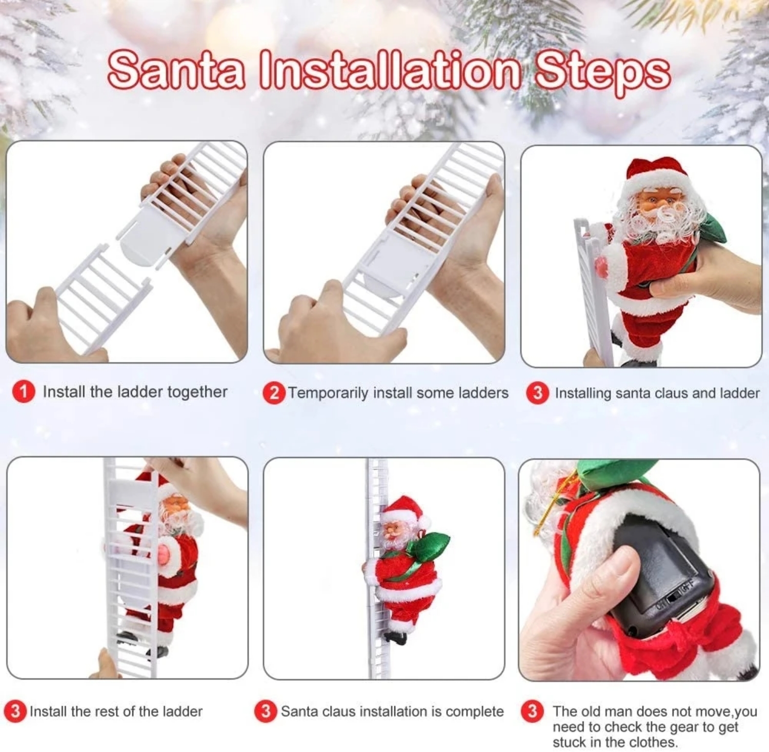 Climbing Santa Claus Electric Ladder Musical Moving Toy Christmas Ornament - Picture 11 of 13