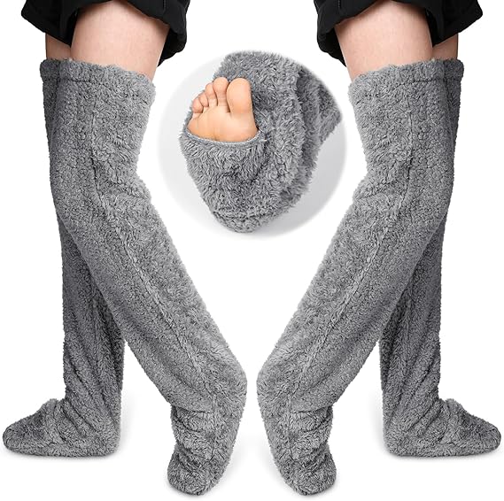 2 Pairs Over Knee High Fuzzy Socks Plush Slipper Stocking Warmers Sleeping Socks - Picture 10 of 14