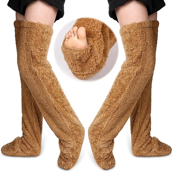 2 Pairs Over Knee High Fuzzy Socks Plush Slipper Stocking Warmers Sleeping Socks - Picture 14 of 14
