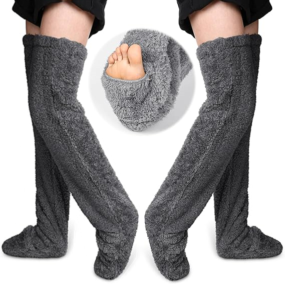 2 Pairs Over Knee High Fuzzy Socks Plush Slipper Stocking Warmers Sleeping Socks - Picture 13 of 14