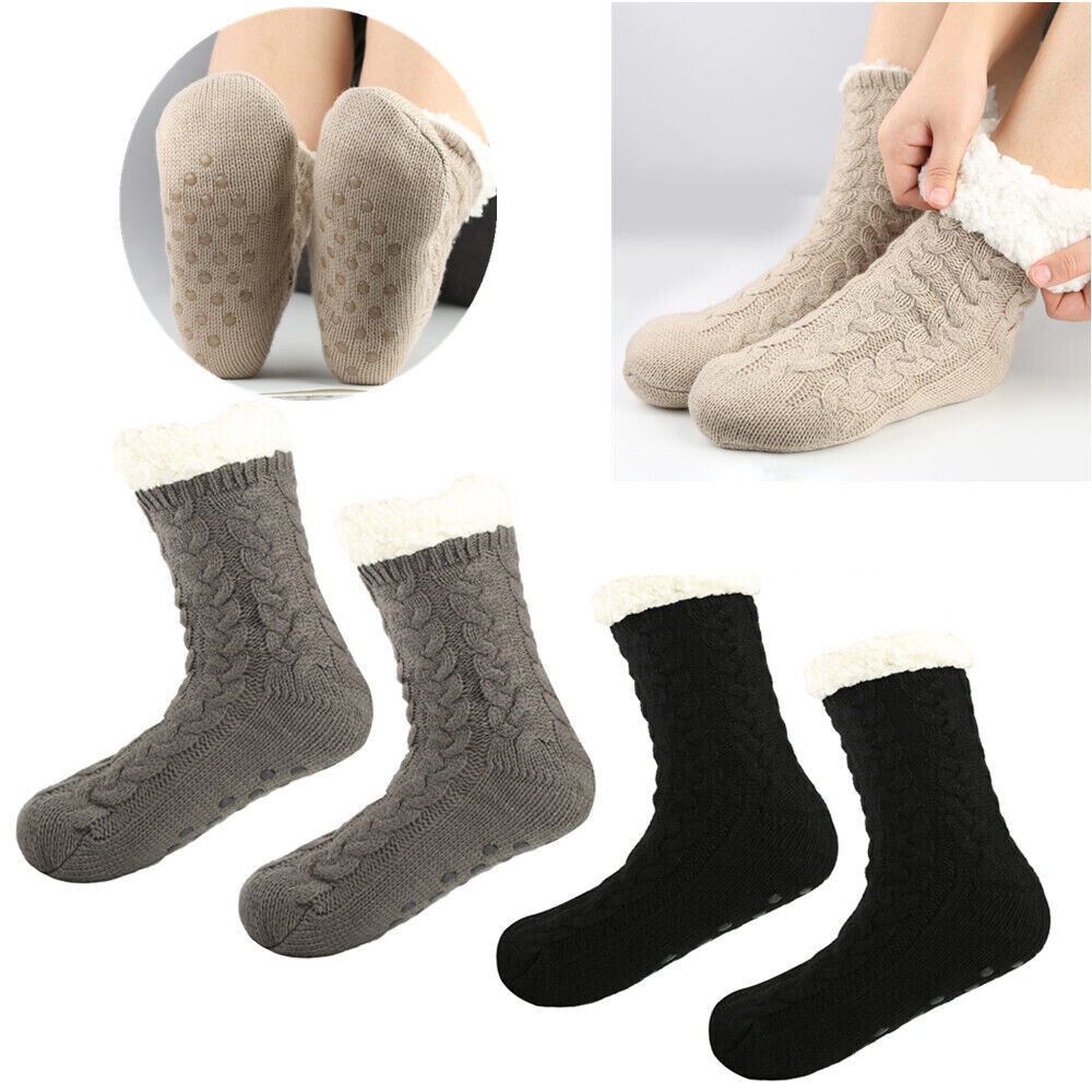 2Pairs Winter Super Soft Warm Cozy Fuzzy Fleece-Lined with Grippers Slipper Sock