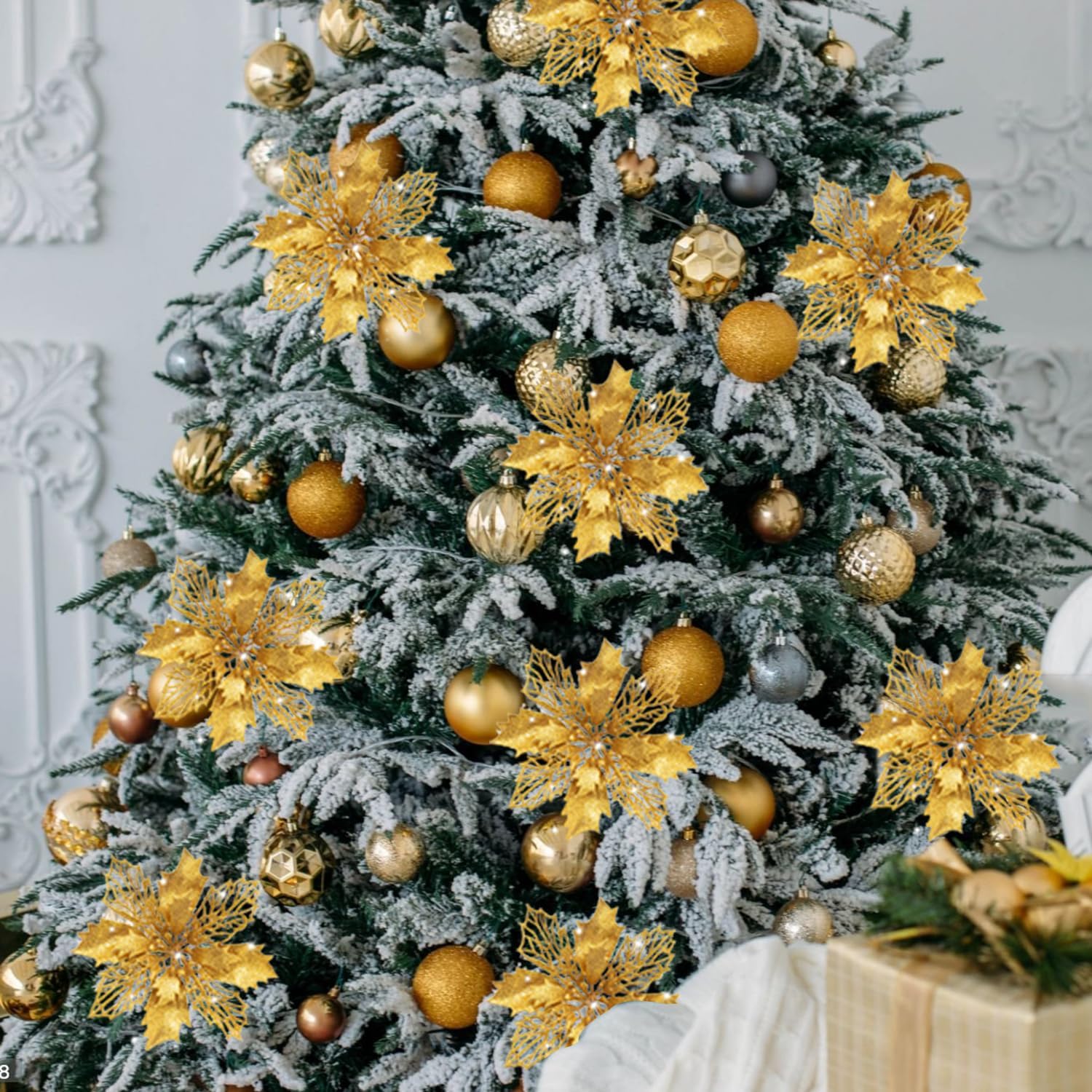 20Pcs Glitter Christmas Poinsettia Hanging Flowers Xmas Party Tree Decoration US - Picture 15 of 15