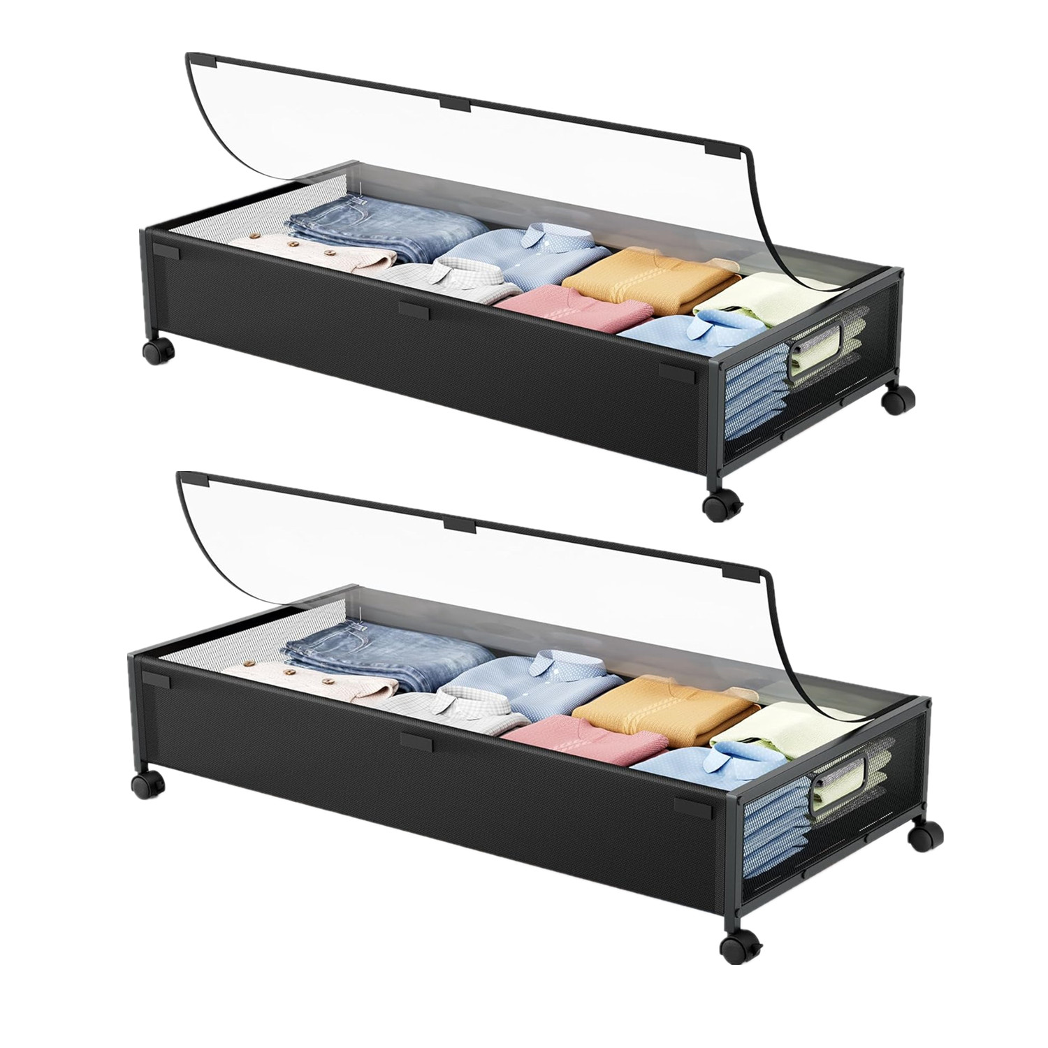 2er Pack Unterbett Aufbewahrung mit Rollen Deckel Schwerlast Behälter für Kleidung Spielzeug - Bild 10 von 10
