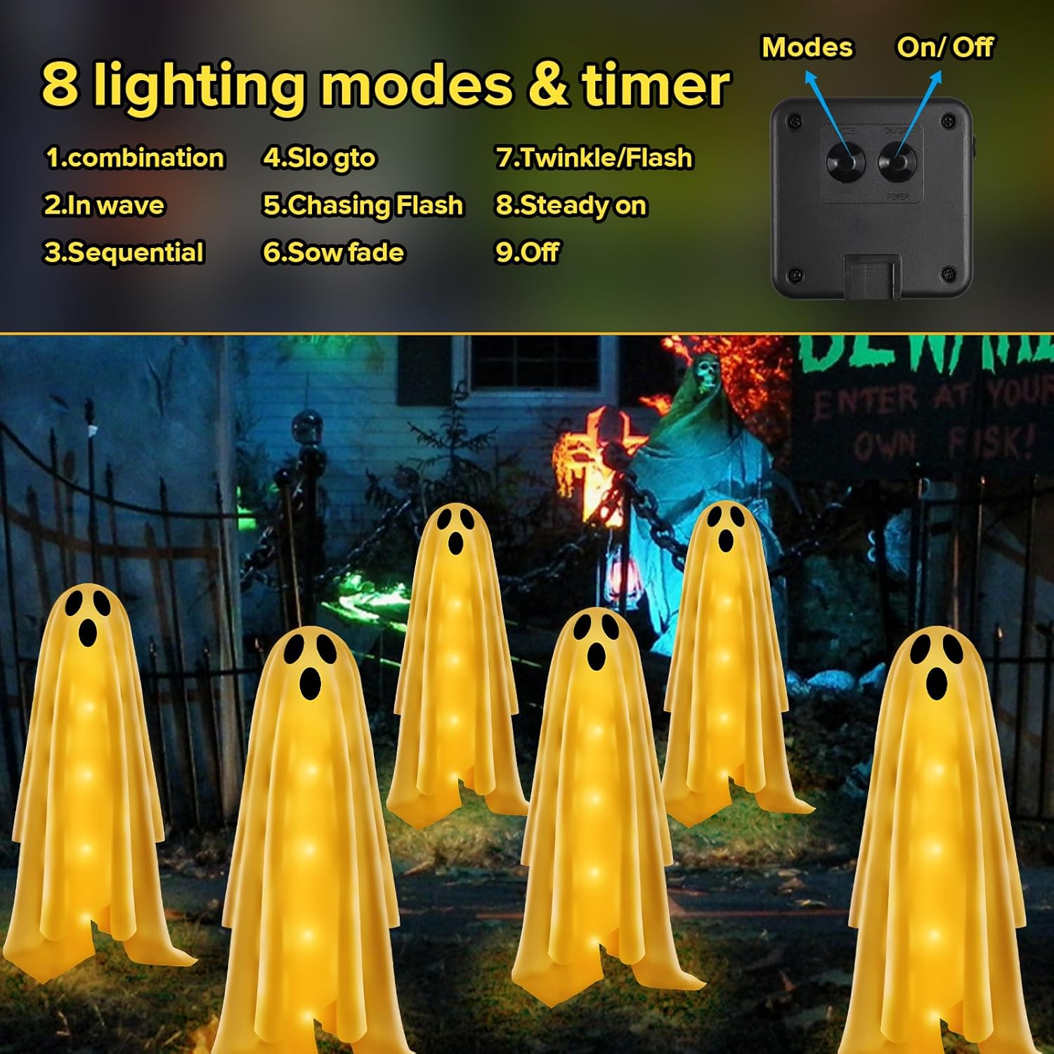 6er Pack Solarleuchten Halloween Geist Deko Außen Solar Lampen Wasserdicht - Bild 13 von 16