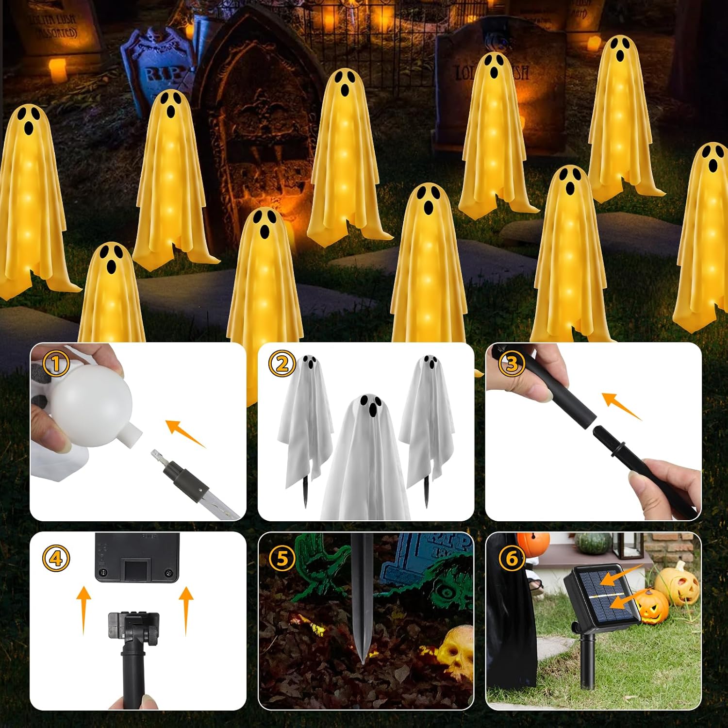 6er Pack Solarleuchten Halloween Geist Deko Außen Solar Lampen Wasserdicht - Bild 15 von 16