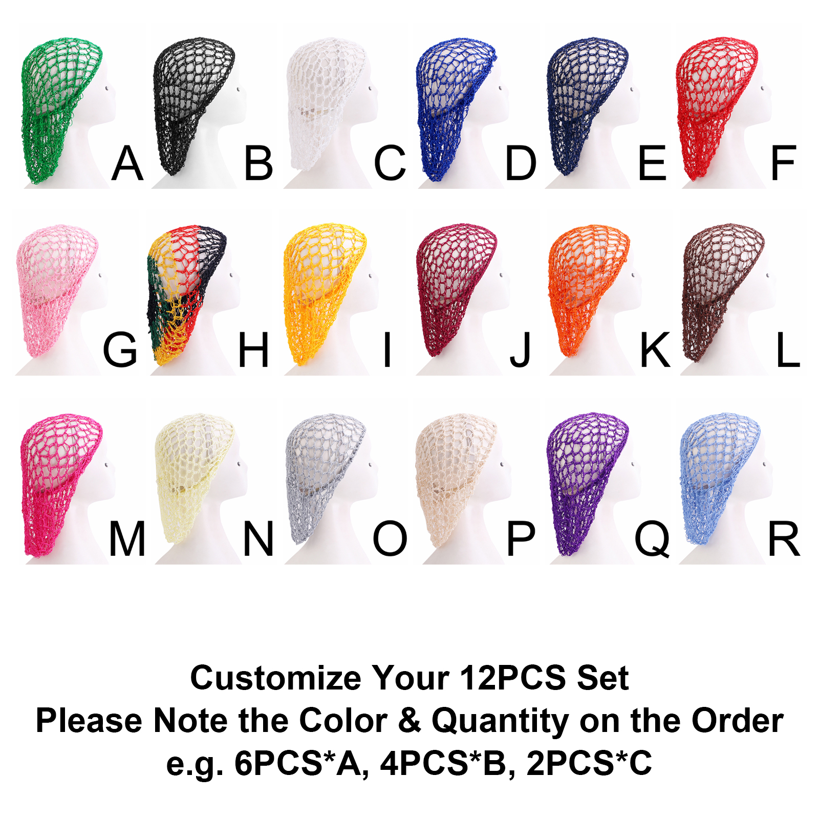 (Customize Your 12PCS Set) Women Soft Rayon Crochet Snood Mesh Hair Net Knit Cap - Picture 22 of 22