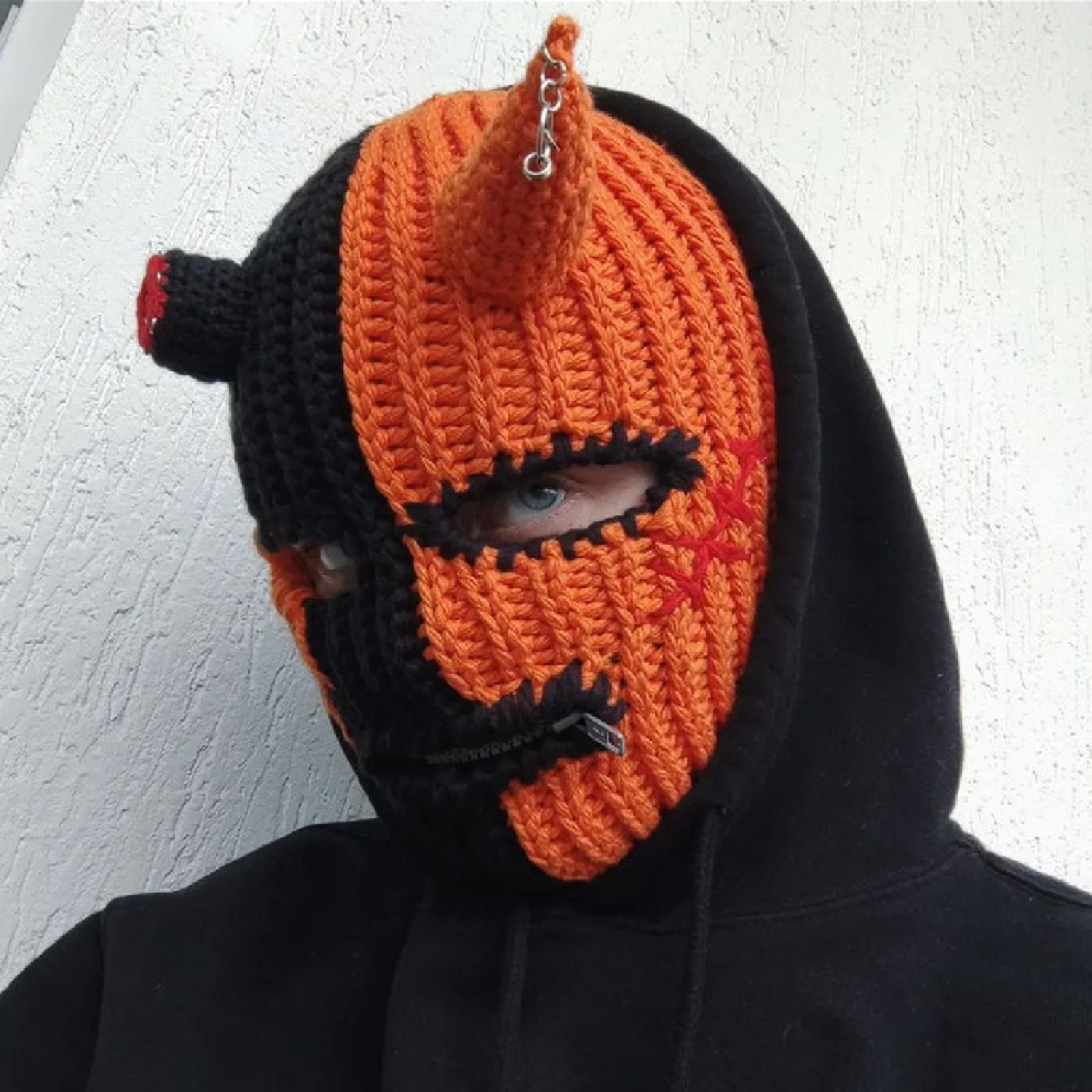 Knit Balaclava Hat with Cowhorn Full Face Mask Halloween Costume Headwear Unisex - Picture 29 of 73