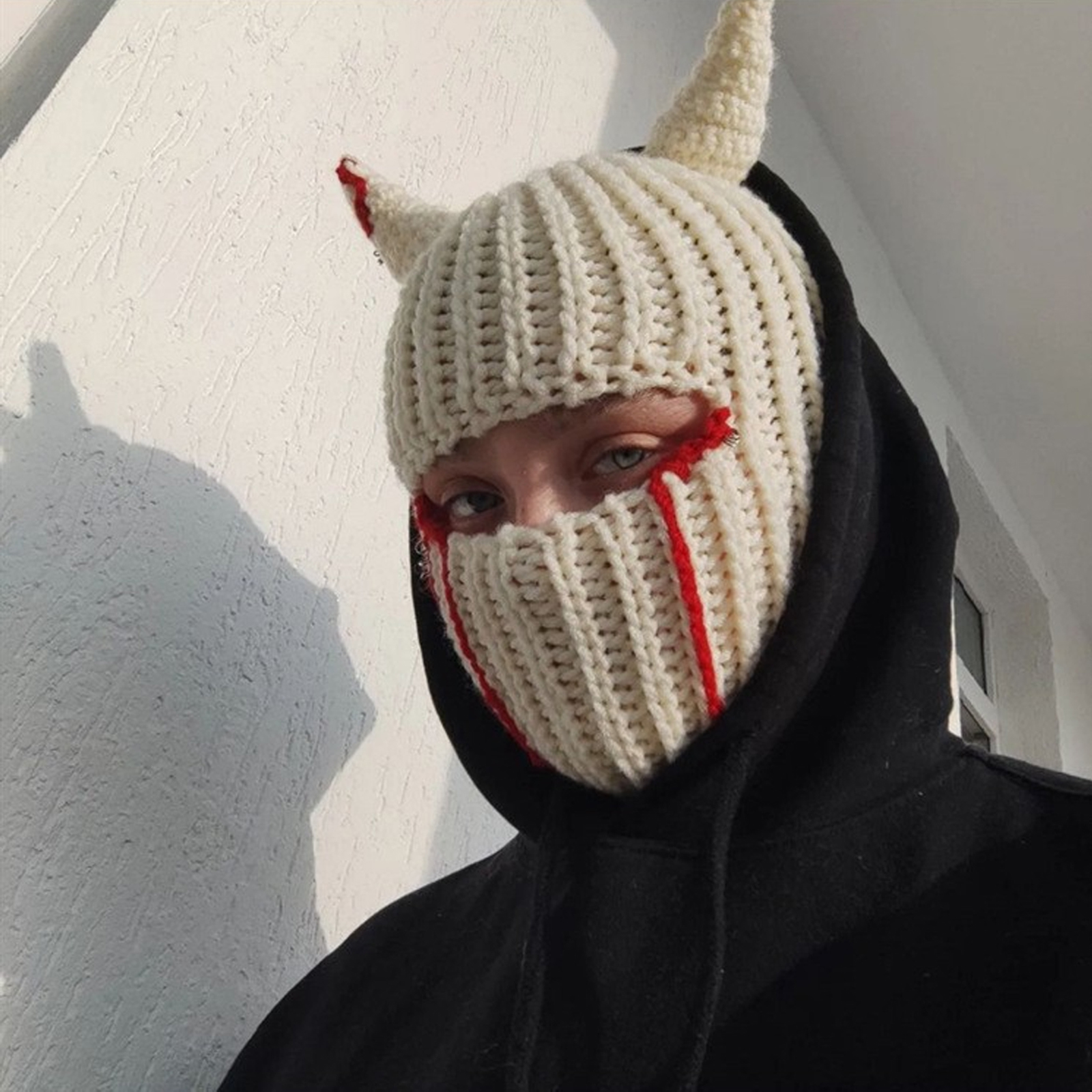 Knit Balaclava Hat with Cowhorn Full Face Mask Halloween Costume Headwear Unisex - Picture 33 of 73