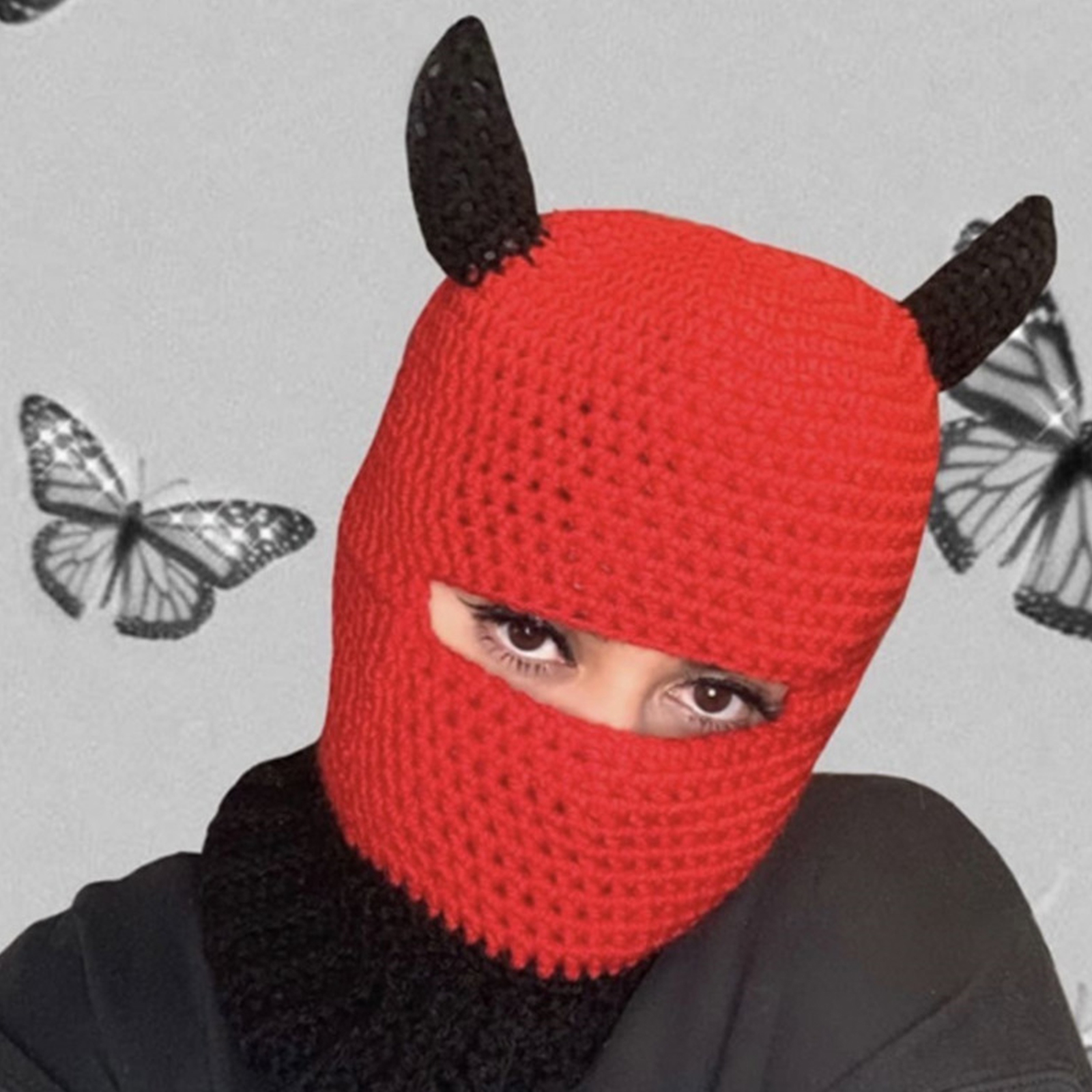 Knit Balaclava Hat with Cowhorn Full Face Mask Halloween Costume Headwear Unisex - Picture 34 of 73
