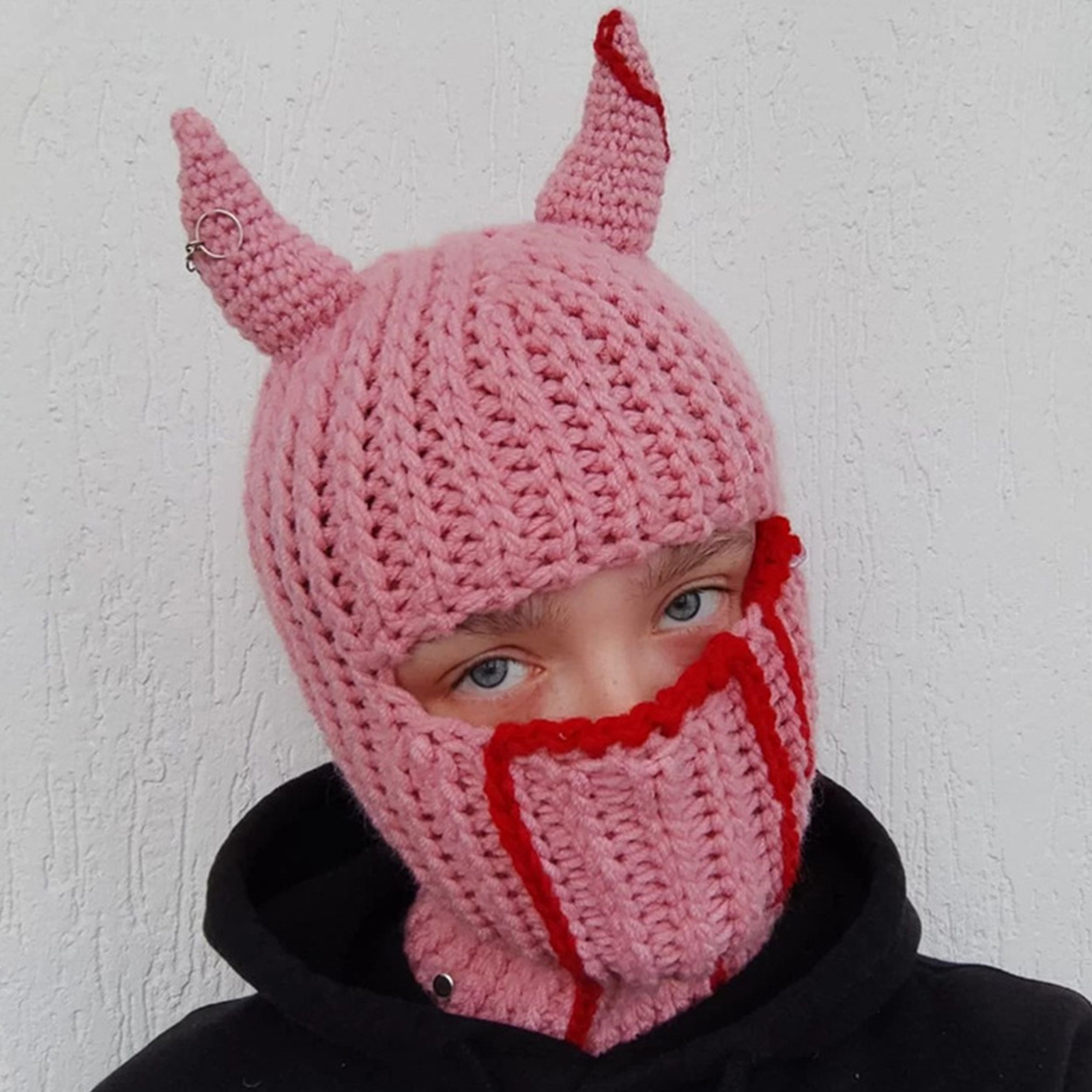 Knit Balaclava Hat with Cowhorn Full Face Mask Halloween Costume Headwear Unisex - Picture 35 of 73