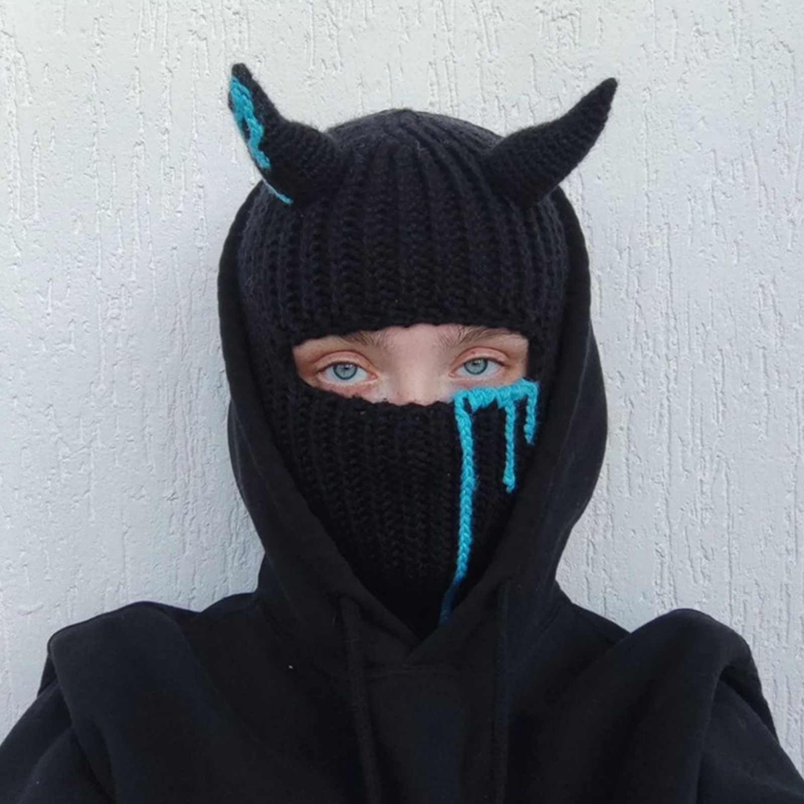 Knit Balaclava Hat with Cowhorn Full Face Mask Halloween Costume Headwear Unisex - Picture 41 of 73