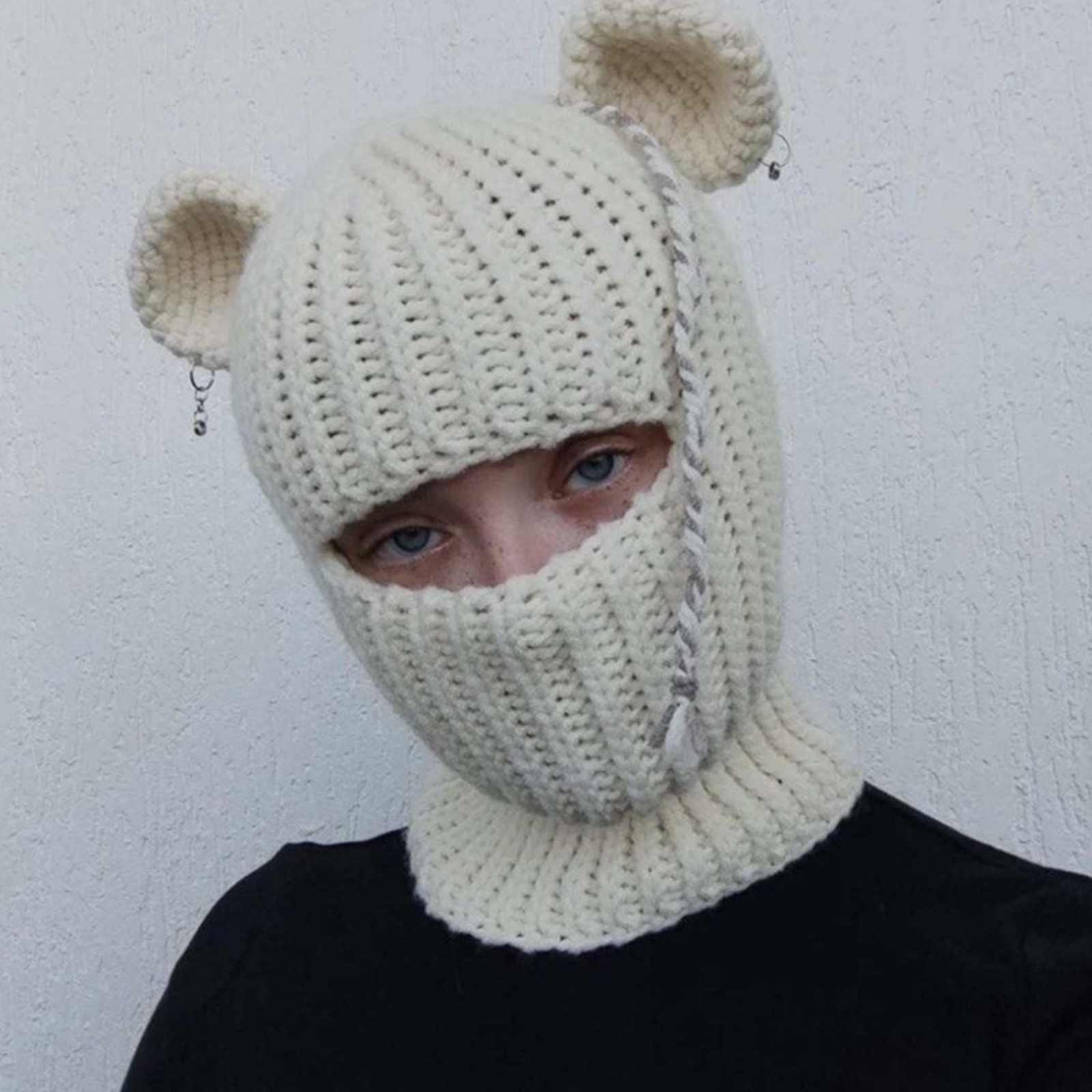 Knit Balaclava Hat with Cowhorn Full Face Mask Halloween Costume Headwear Unisex - Picture 42 of 73