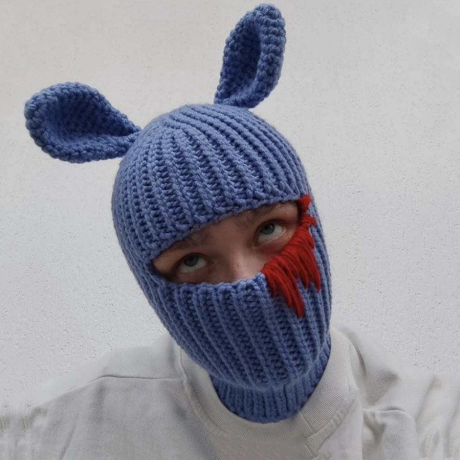 Knit Balaclava Hat with Cowhorn Full Face Mask Halloween Costume Headwear Unisex - Picture 43 of 73