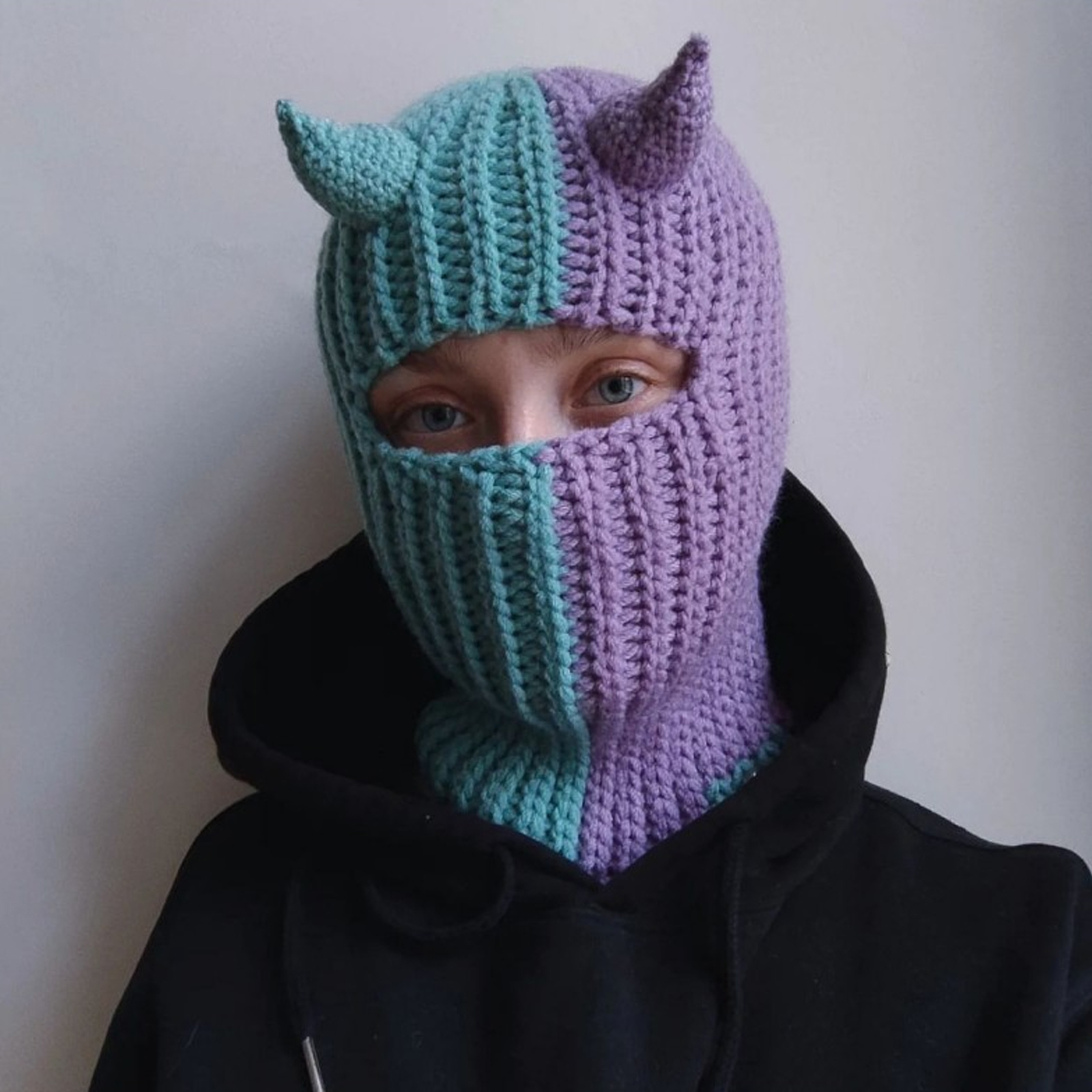 Knit Balaclava Hat with Cowhorn Full Face Mask Halloween Costume Headwear Unisex - Picture 51 of 73