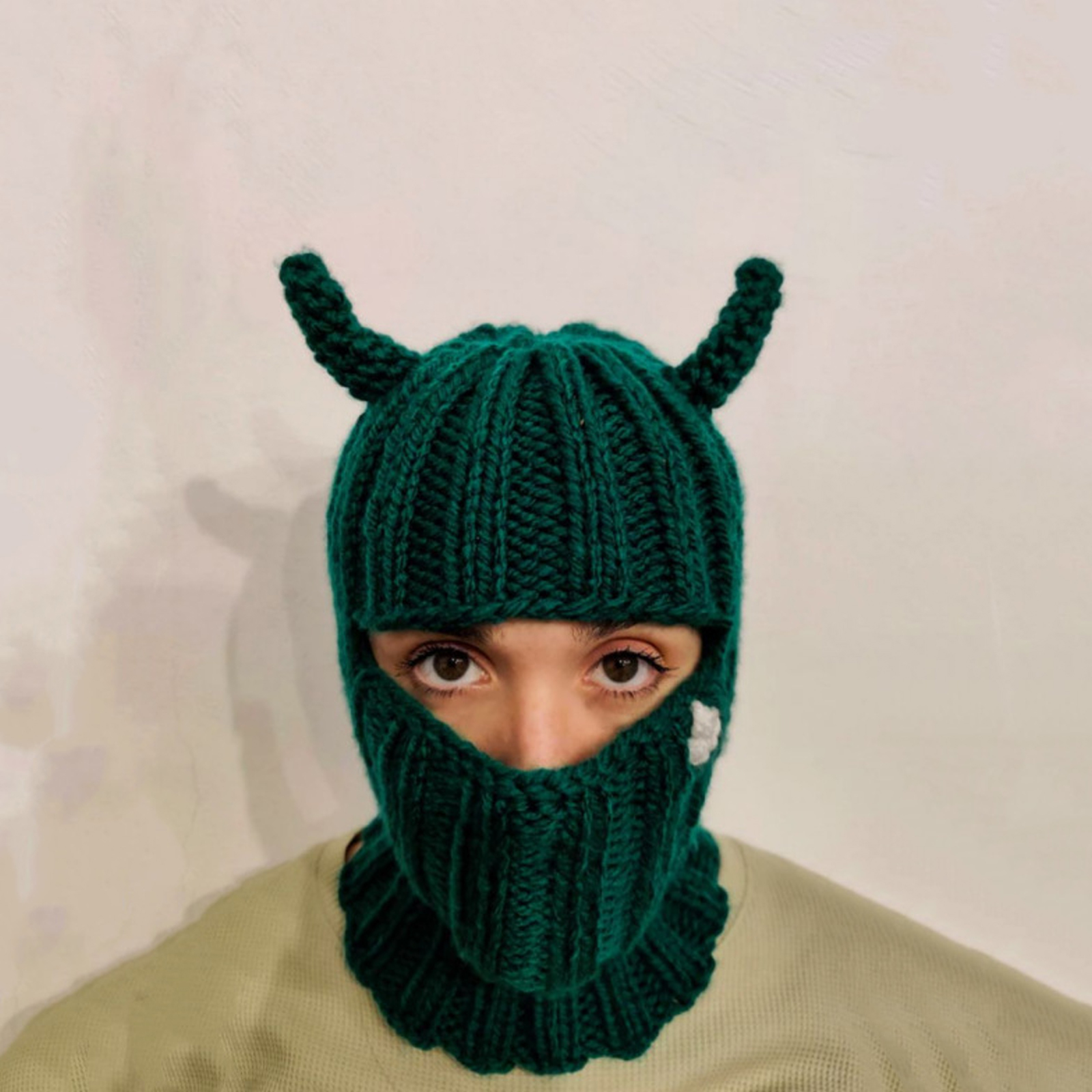 Knit Balaclava Hat with Cowhorn Full Face Mask Halloween Costume Headwear Unisex - Picture 52 of 73