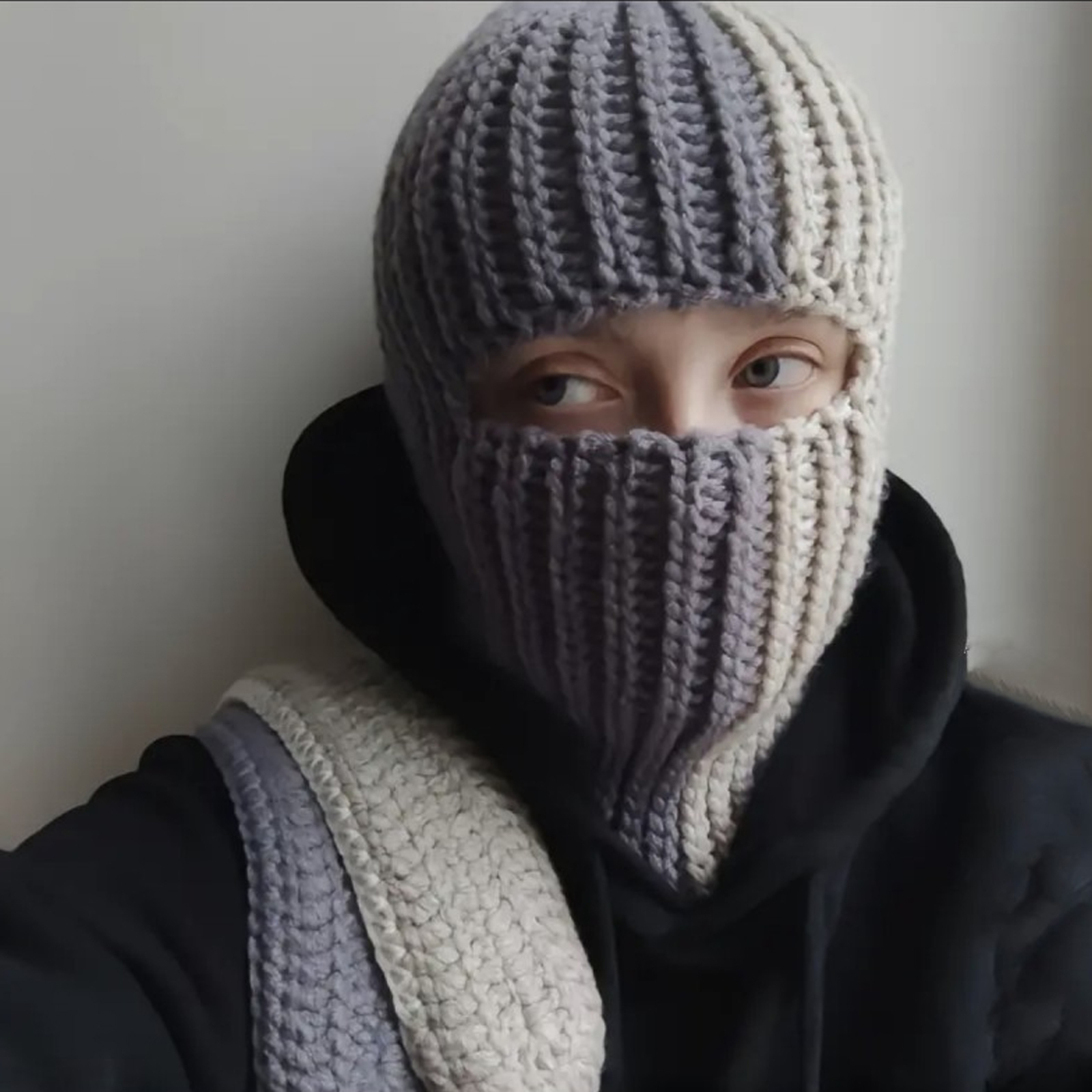 Knit Balaclava Hat with Cowhorn Full Face Mask Halloween Costume Headwear Unisex - Picture 56 of 73