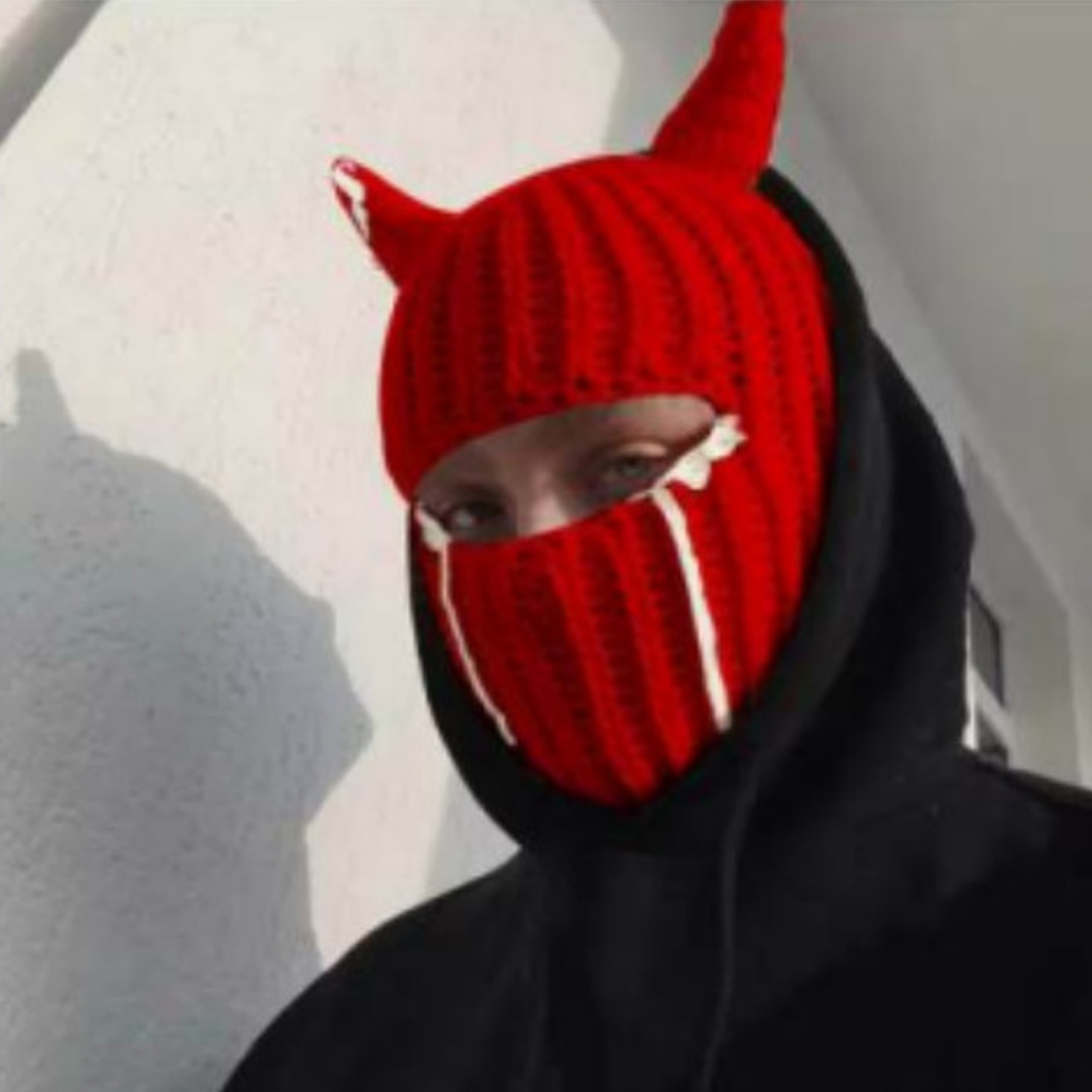 Knit Balaclava Hat with Cowhorn Full Face Mask Halloween Costume Headwear Unisex - Picture 58 of 73