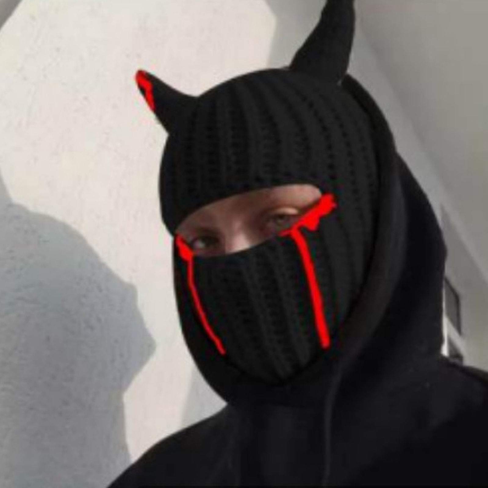 Knit Balaclava Hat with Cowhorn Full Face Mask Halloween Costume Headwear Unisex - Picture 57 of 73