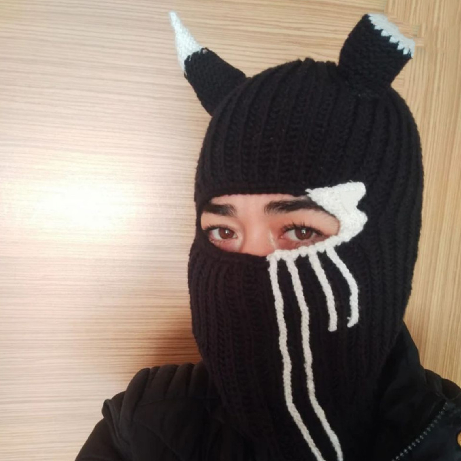 Knit Balaclava Hat with Cowhorn Full Face Mask Halloween Costume Headwear Unisex - Picture 59 of 73