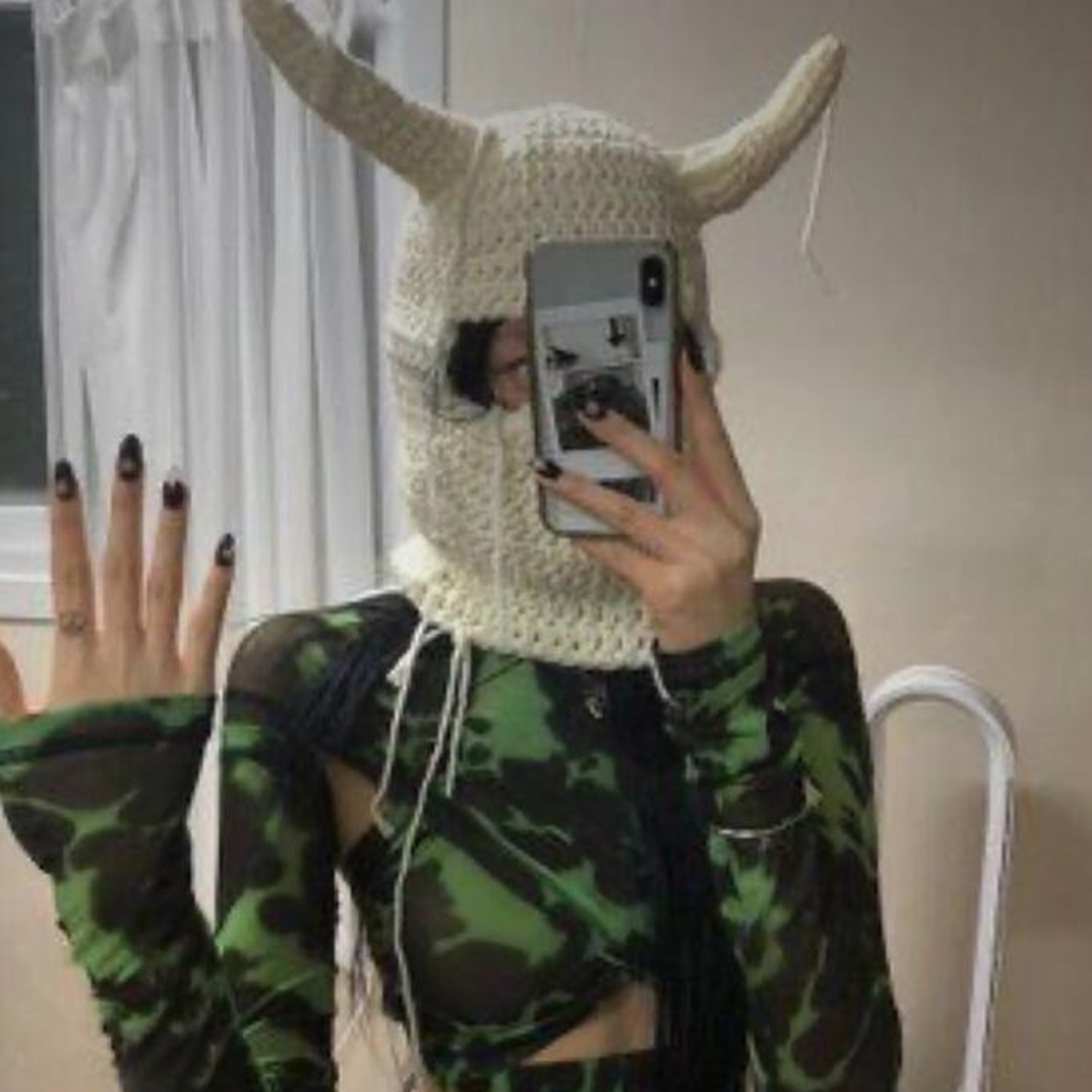 Knit Balaclava Hat with Cowhorn Full Face Mask Halloween Costume Headwear Unisex - Picture 63 of 73