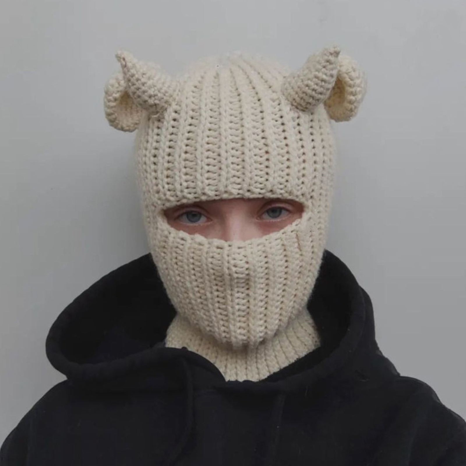 Knit Balaclava Hat with Cowhorn Full Face Mask Halloween Costume Headwear Unisex - Picture 64 of 73