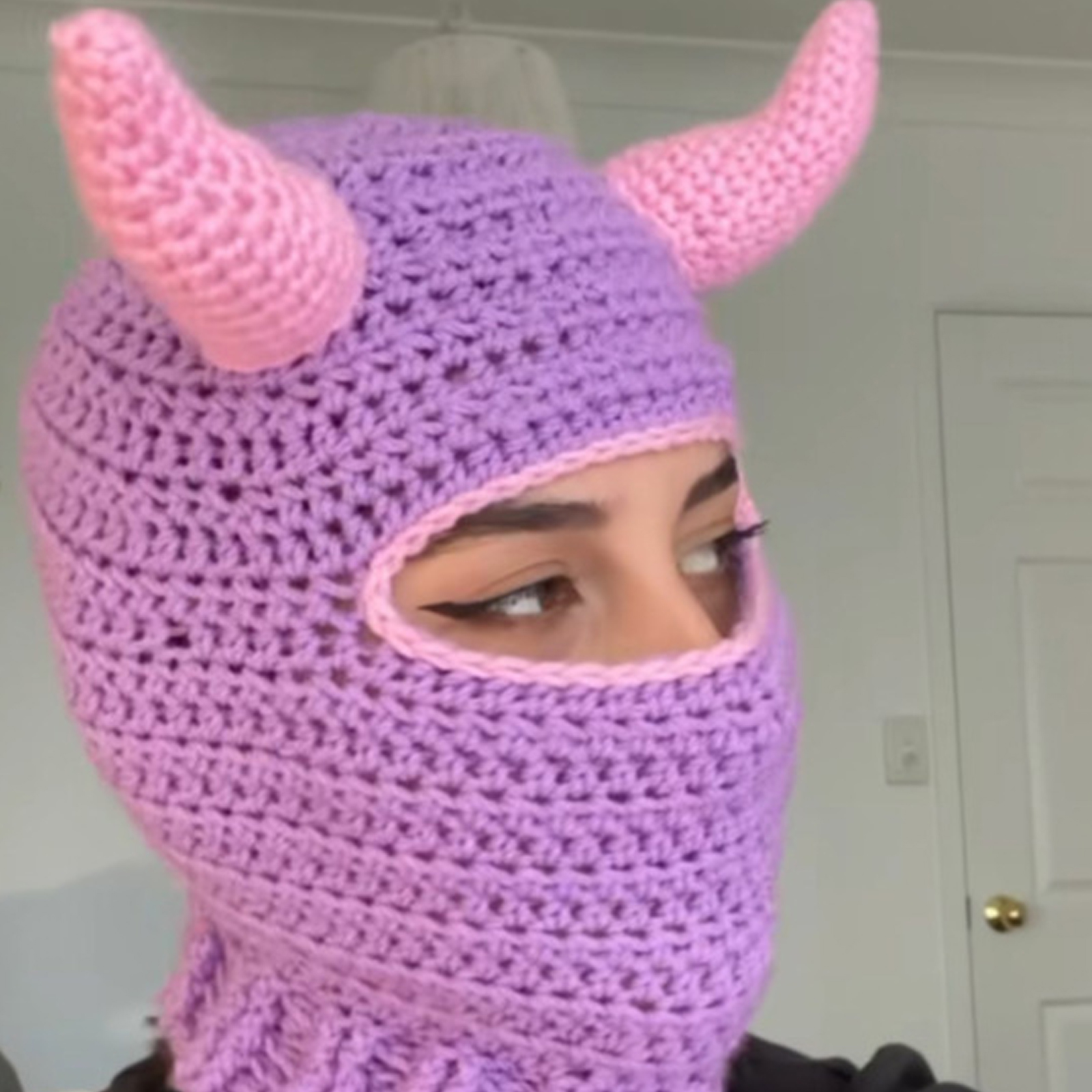 Knit Balaclava Hat with Cowhorn Full Face Mask Halloween Costume Headwear Unisex - Picture 65 of 73