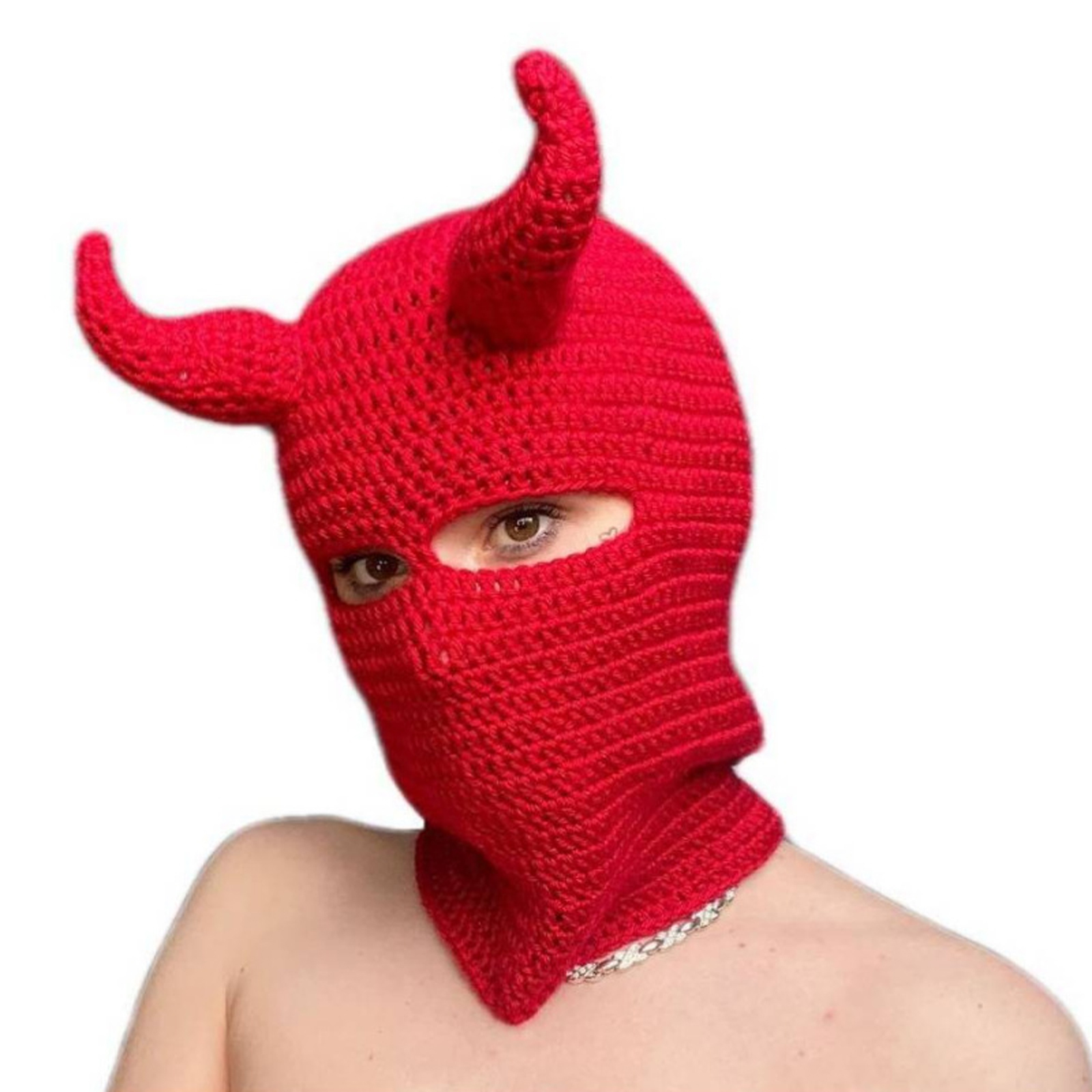 Knit Balaclava Hat with Cowhorn Full Face Mask Halloween Costume Headwear Unisex - Picture 66 of 73