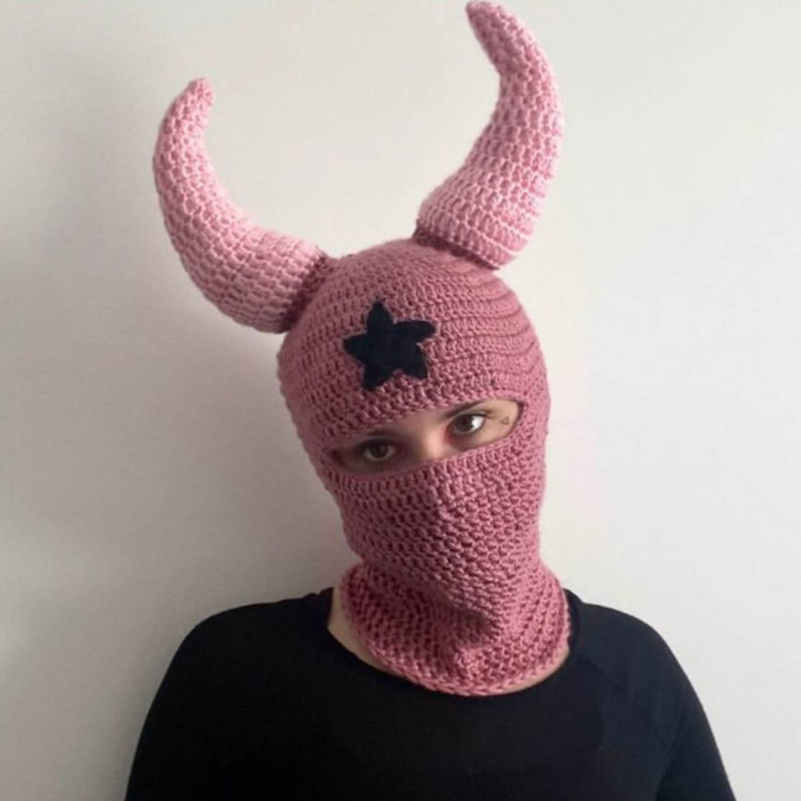 Knit Balaclava Hat with Cowhorn Full Face Mask Halloween Costume Headwear Unisex - Picture 68 of 73