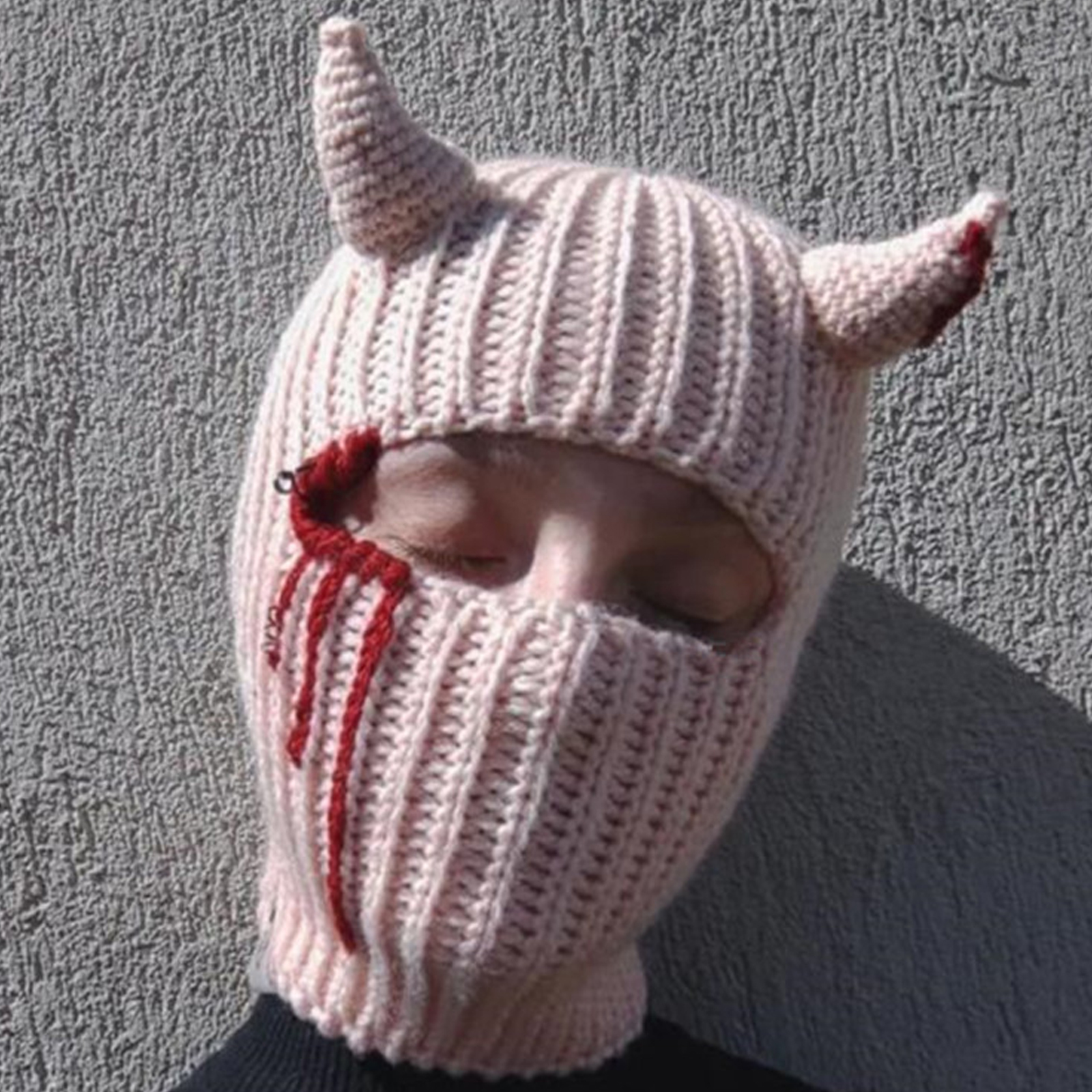 Knit Balaclava Hat with Cowhorn Full Face Mask Halloween Costume Headwear Unisex - Picture 72 of 73