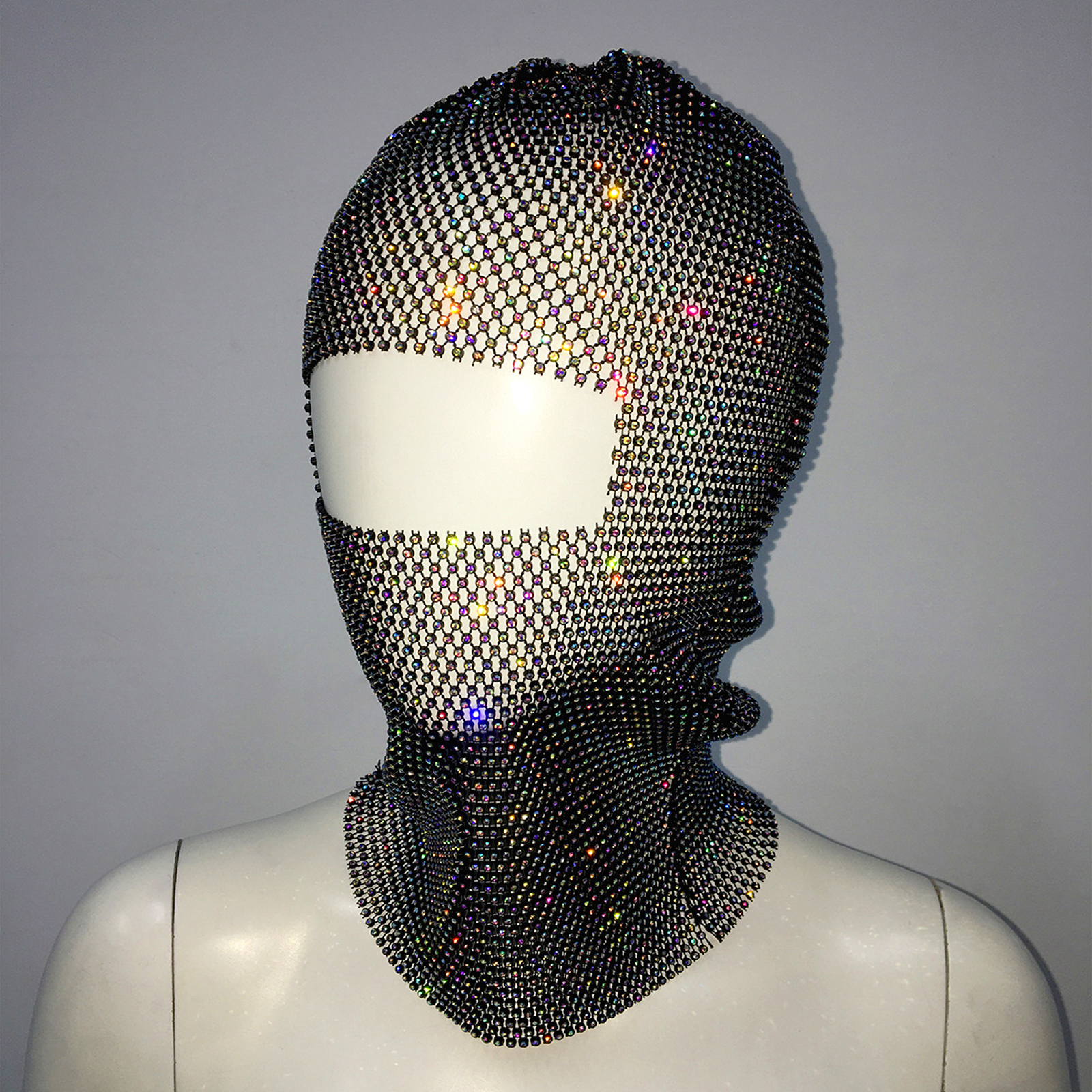 Women Crystal Bedazzled Full Face Balaclava Mesh Mask Veil See Through Headwear - Picture 30 of 51