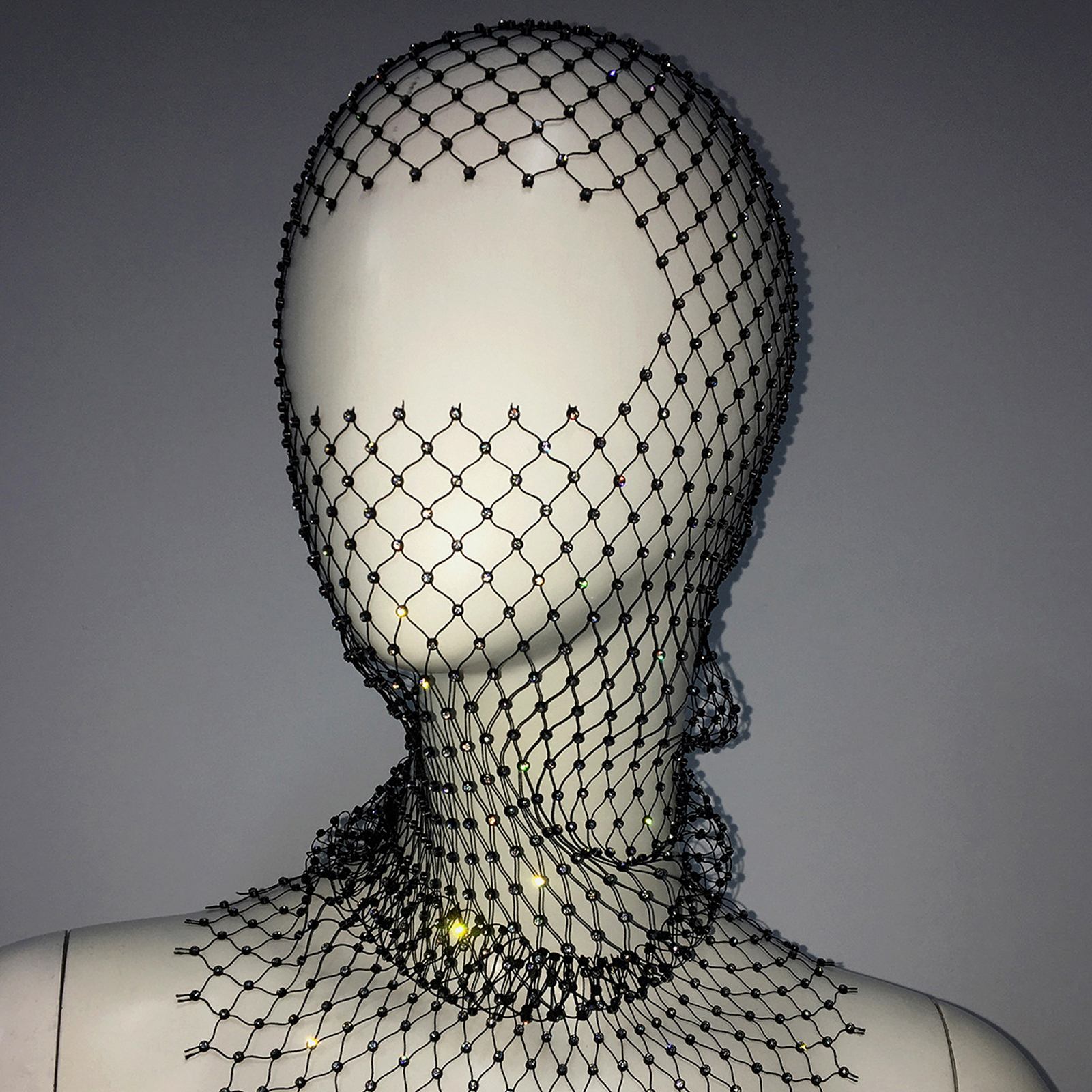 Women Crystal Bedazzled Full Face Balaclava Mesh Mask Veil See Through Headwear - Picture 32 of 51