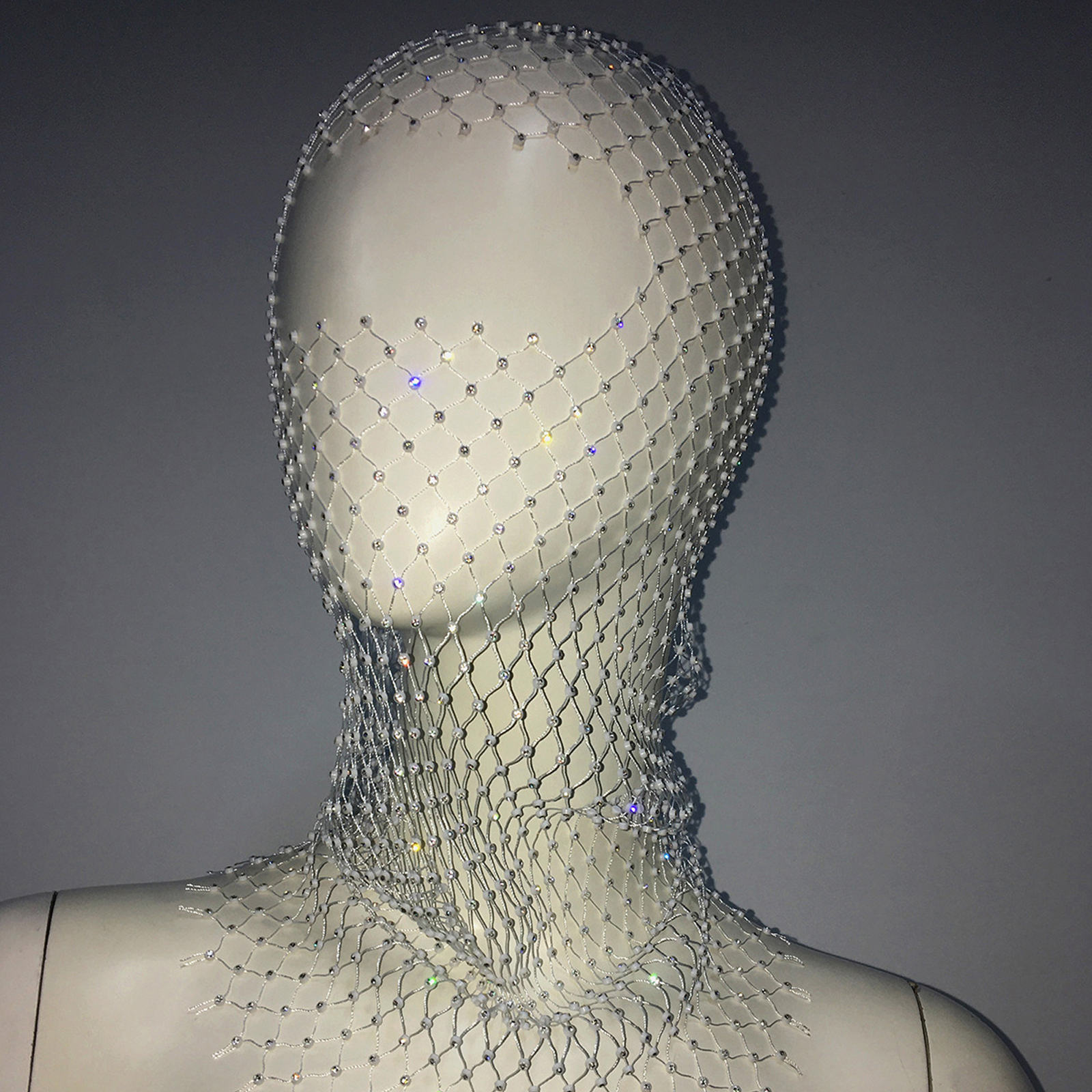 Women Crystal Bedazzled Full Face Balaclava Mesh Mask Veil See Through Headwear - Picture 33 of 51