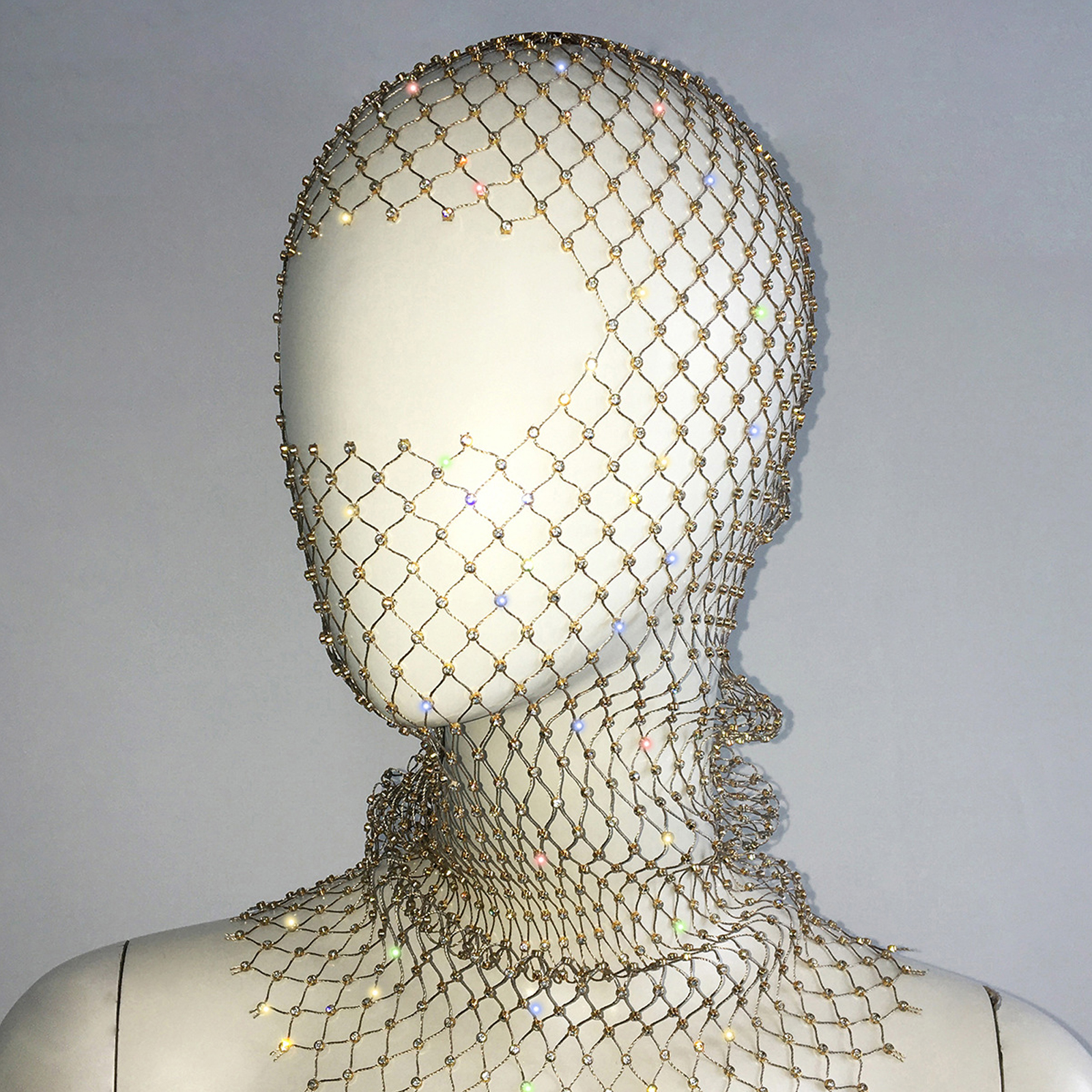 Women Crystal Bedazzled Full Face Balaclava Mesh Mask Veil See Through Headwear - Picture 40 of 51
