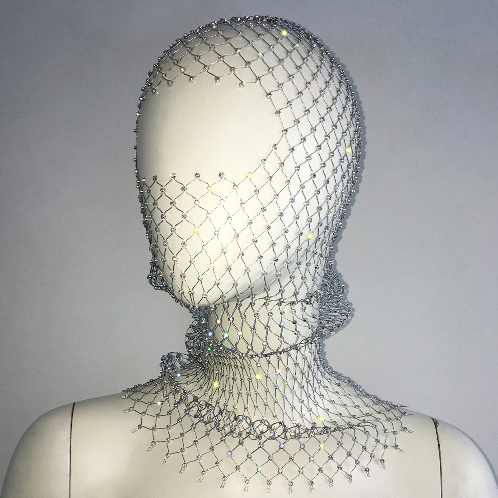 Women Crystal Bedazzled Full Face Balaclava Mesh Mask Veil See Through Headwear - Picture 41 of 51