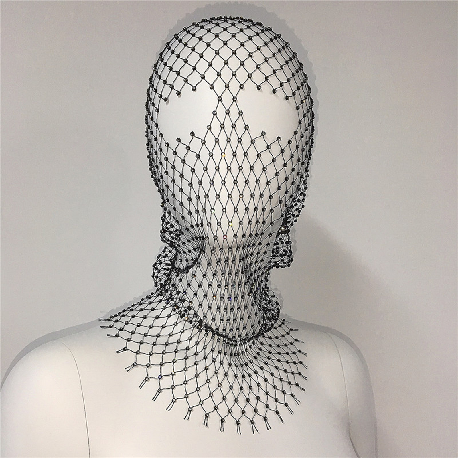 Women Crystal Bedazzled Full Face Balaclava Mesh Mask Veil See Through Headwear - Picture 42 of 51