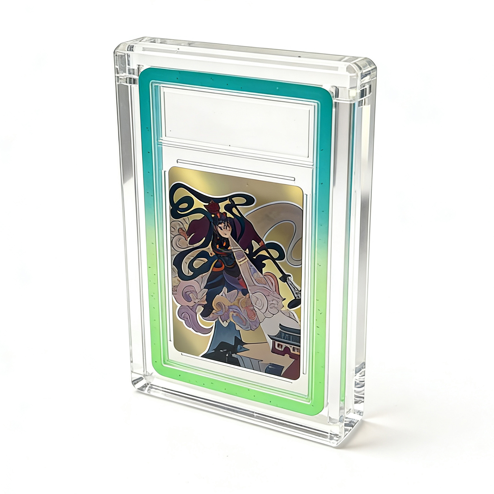 Clear Acrylic Display Stand With Gradient Bumper Guard For 35pt PSA Graded Card