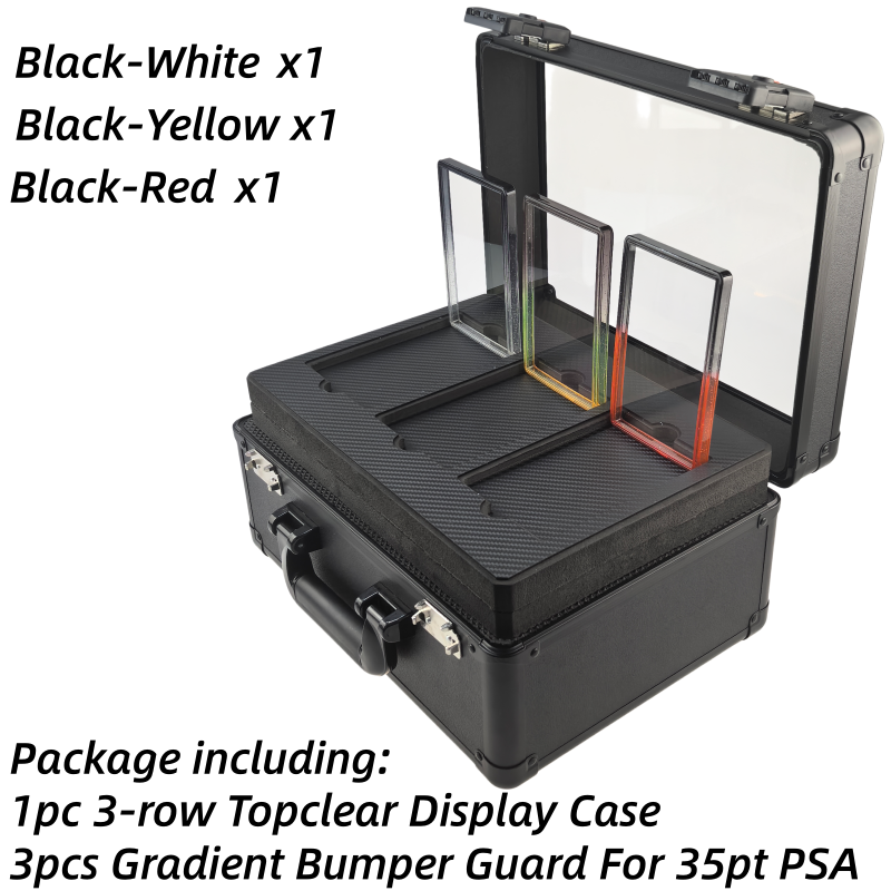 3-row Graded Card Case With 3pcs Gradient Glitter Bumper Guard For 35pt PSA Slab