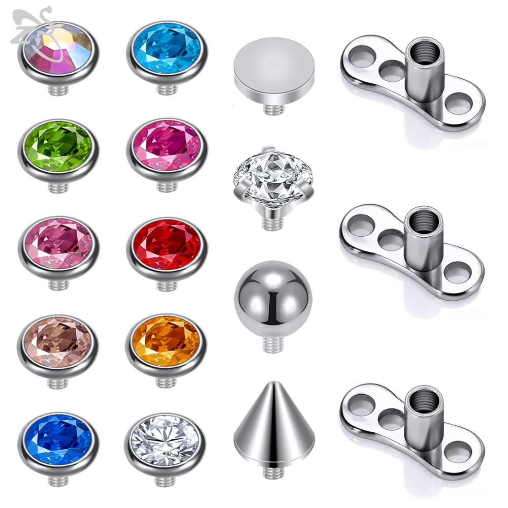 14/15 Pcs Micro Dermal Piercing Set CZ Crystal Dermal Anchor Surface Piercings - Picture 10 of 11
