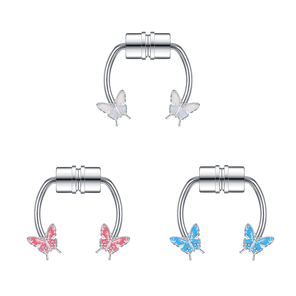 1/3Pcs Stainless Steel Fake Nose Piercing Butterfly Magnetic Septum Ring Jewelry