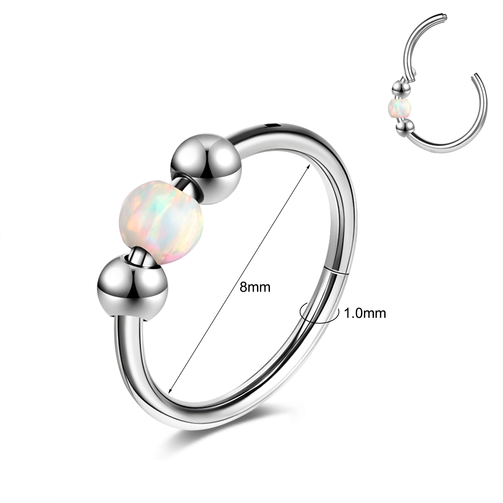 18g Stainless Steel Hoop Nose Ring Opal Septum Ring Helix Conch Piercing Jewelry - Picture 10 of 25