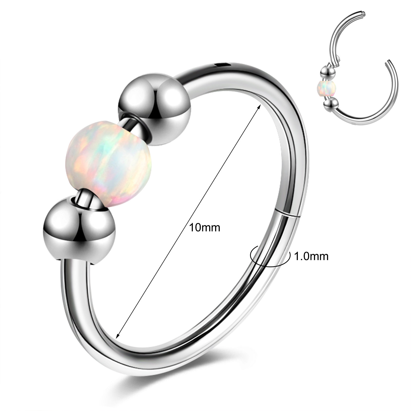 18g Stainless Steel Hoop Nose Ring Opal Septum Ring Helix Conch Piercing Jewelry - Picture 11 of 25