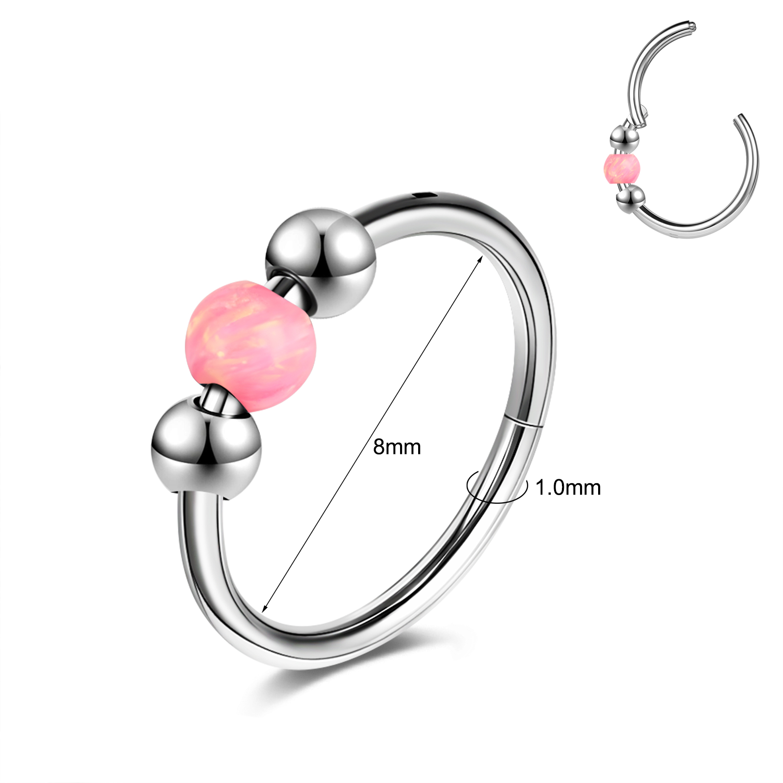 18g Stainless Steel Hoop Nose Ring Opal Septum Ring Helix Conch Piercing Jewelry - Picture 12 of 25