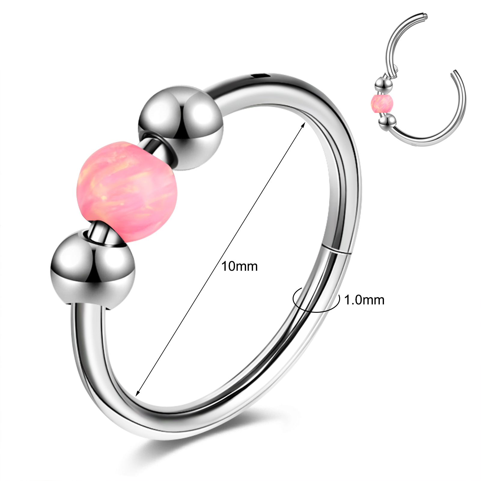 18g Stainless Steel Hoop Nose Ring Opal Septum Ring Helix Conch Piercing Jewelry - Picture 13 of 25