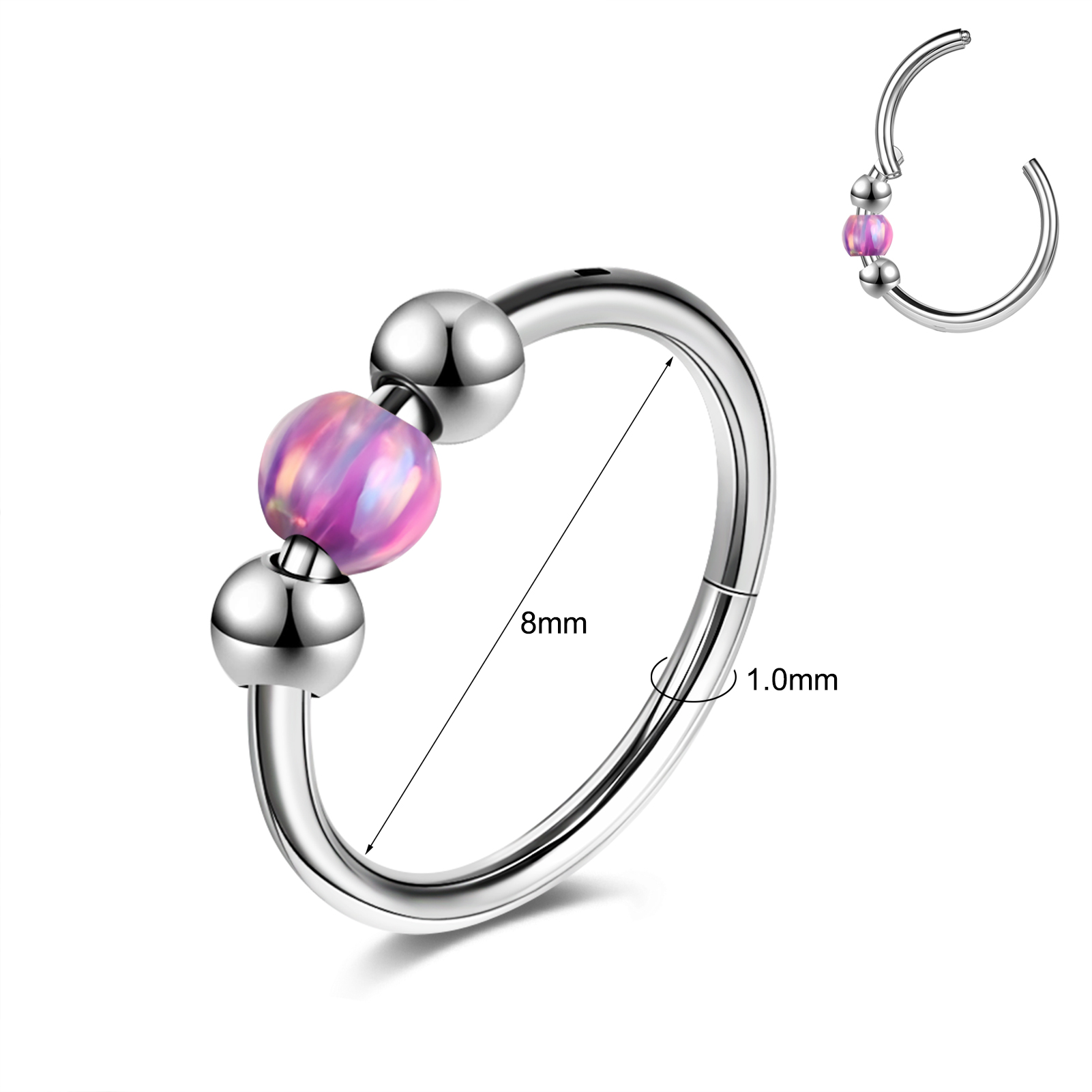 18g Stainless Steel Hoop Nose Ring Opal Septum Ring Helix Conch Piercing Jewelry - Picture 14 of 25