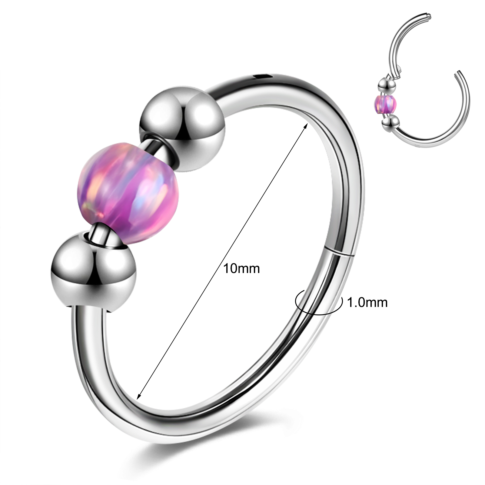 18g Stainless Steel Hoop Nose Ring Opal Septum Ring Helix Conch Piercing Jewelry - Picture 15 of 25
