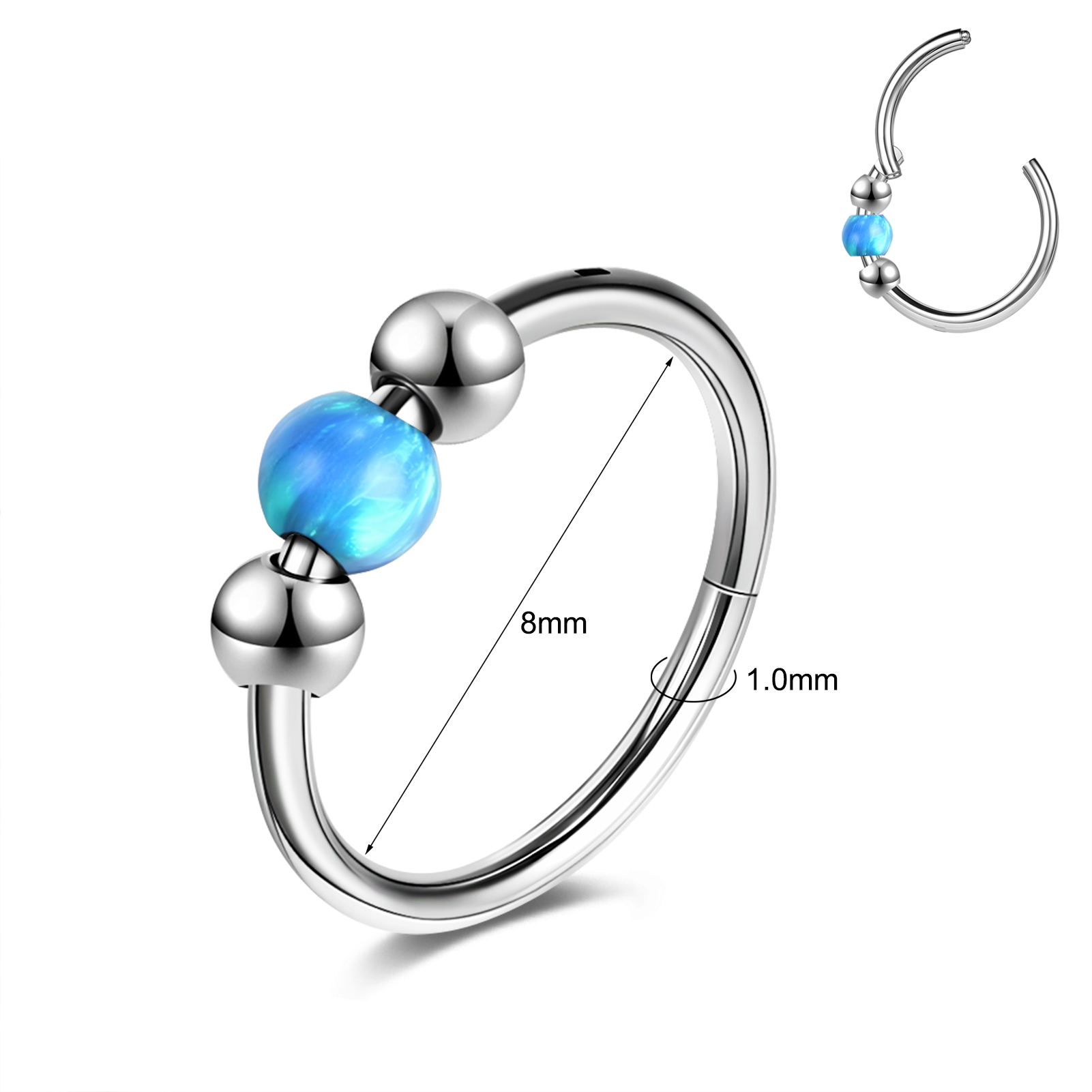 18g Stainless Steel Hoop Nose Ring Opal Septum Ring Helix Conch Piercing Jewelry - Picture 16 of 25