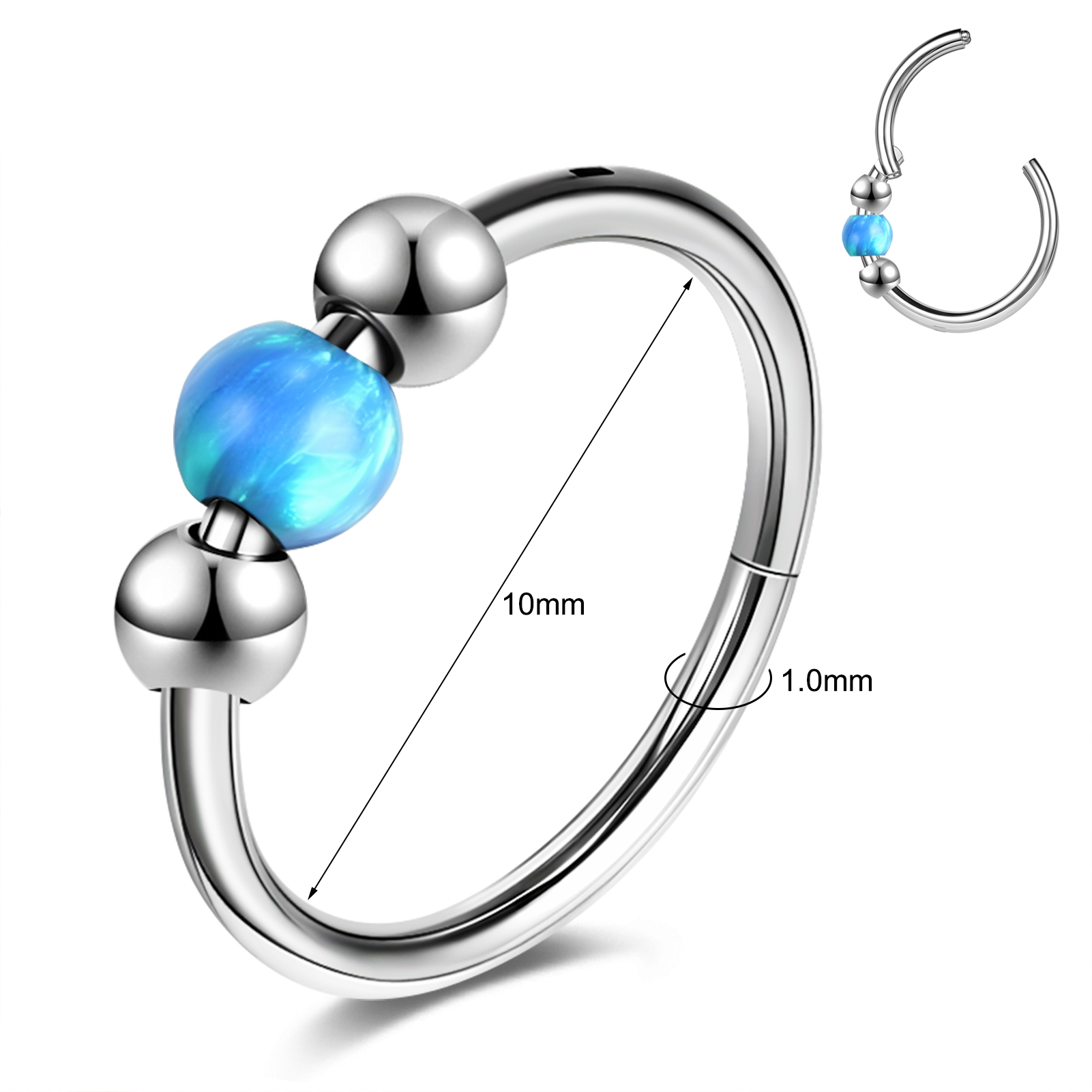 18g Stainless Steel Hoop Nose Ring Opal Septum Ring Helix Conch Piercing Jewelry - Picture 17 of 25