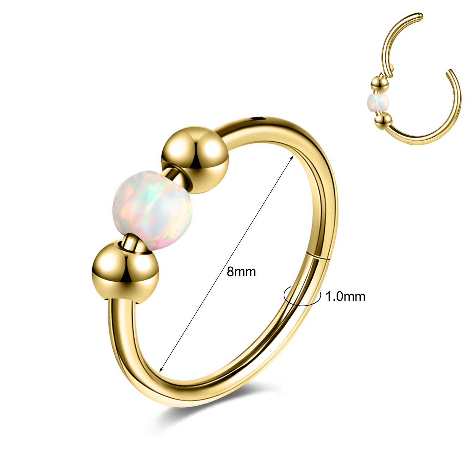 18g Stainless Steel Hoop Nose Ring Opal Septum Ring Helix Conch Piercing Jewelry - Picture 18 of 25