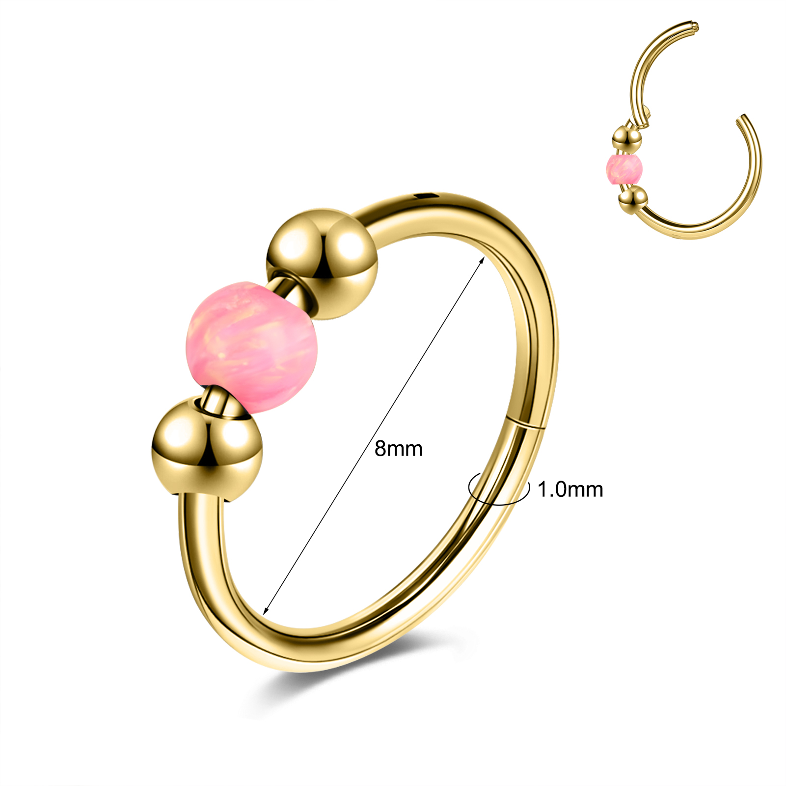 18g Stainless Steel Hoop Nose Ring Opal Septum Ring Helix Conch Piercing Jewelry - Picture 20 of 25